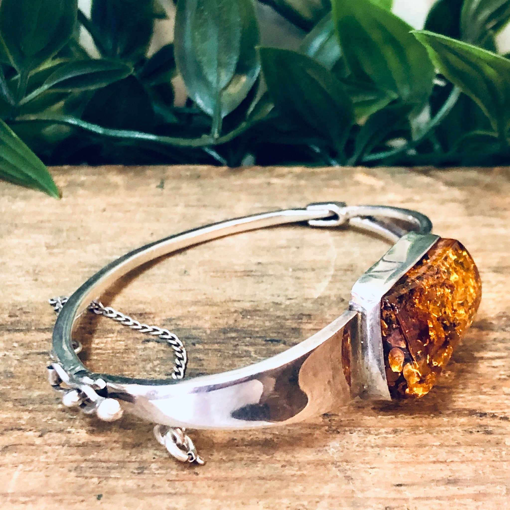 Vintage Bracelet, Bangle Bracelet, Amber Jewelry, Vintage Jewelry, Large Bracelet, Amber Bracelet, Simple Jewelry, Statement Piece, 925 Cuff