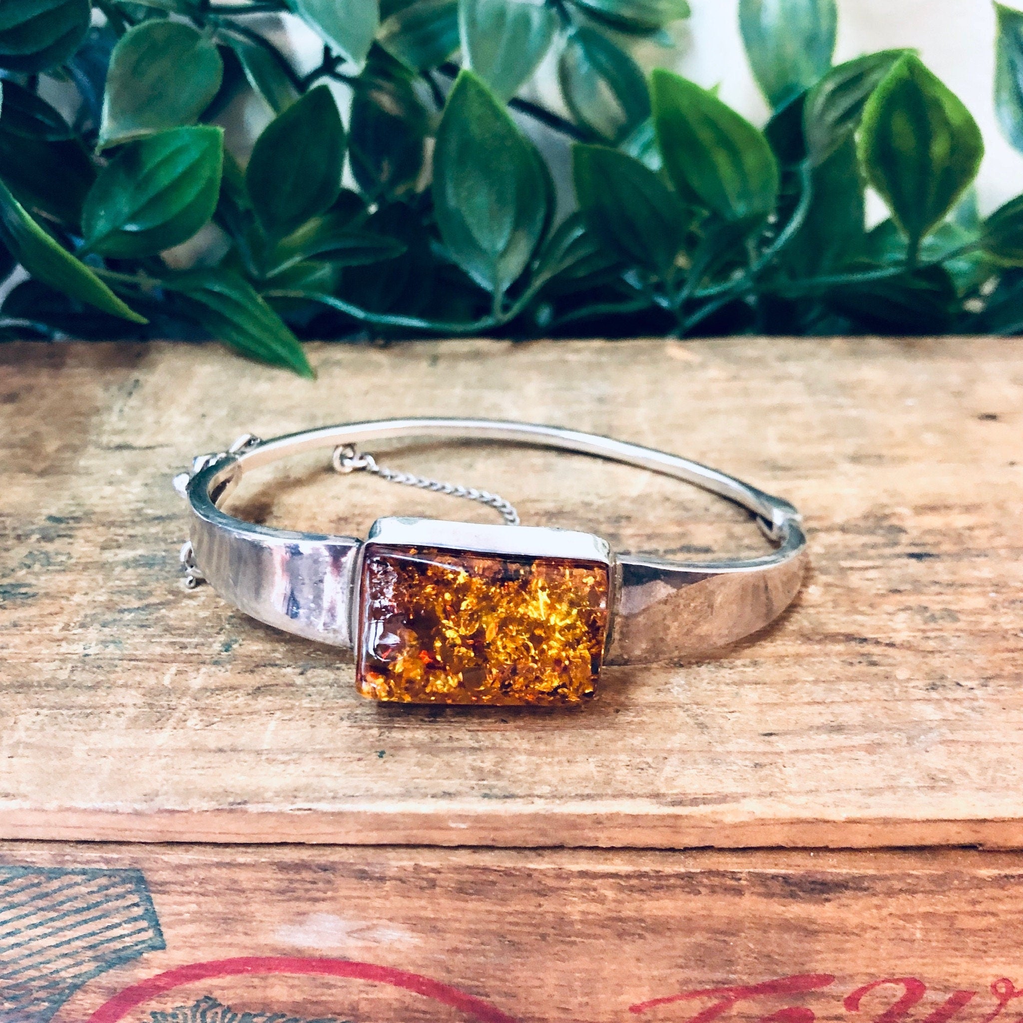 Vintage Bracelet, Bangle Bracelet, Amber Jewelry, Vintage Jewelry, Large Bracelet, Amber Bracelet, Simple Jewelry, Statement Piece, 925 Cuff
