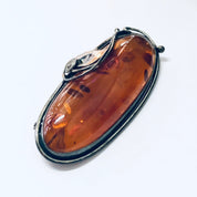 Vintage Brooch, Vintage Pendant, Silver Brooch, Vintage Necklace, Amber Pendant, Amber Jewelry, Vintage Jewelry, Large Brooch, Statement 925