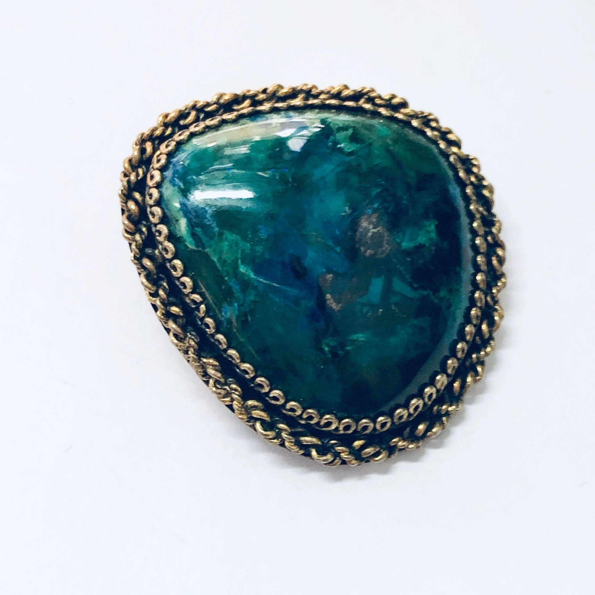 Vintage Brooch, Silver Brooch, Made in Israel, Blue stone, Green Stone, Gold Plated Silver, Vintage Pendant, Vintage Necklace, Unique Stone