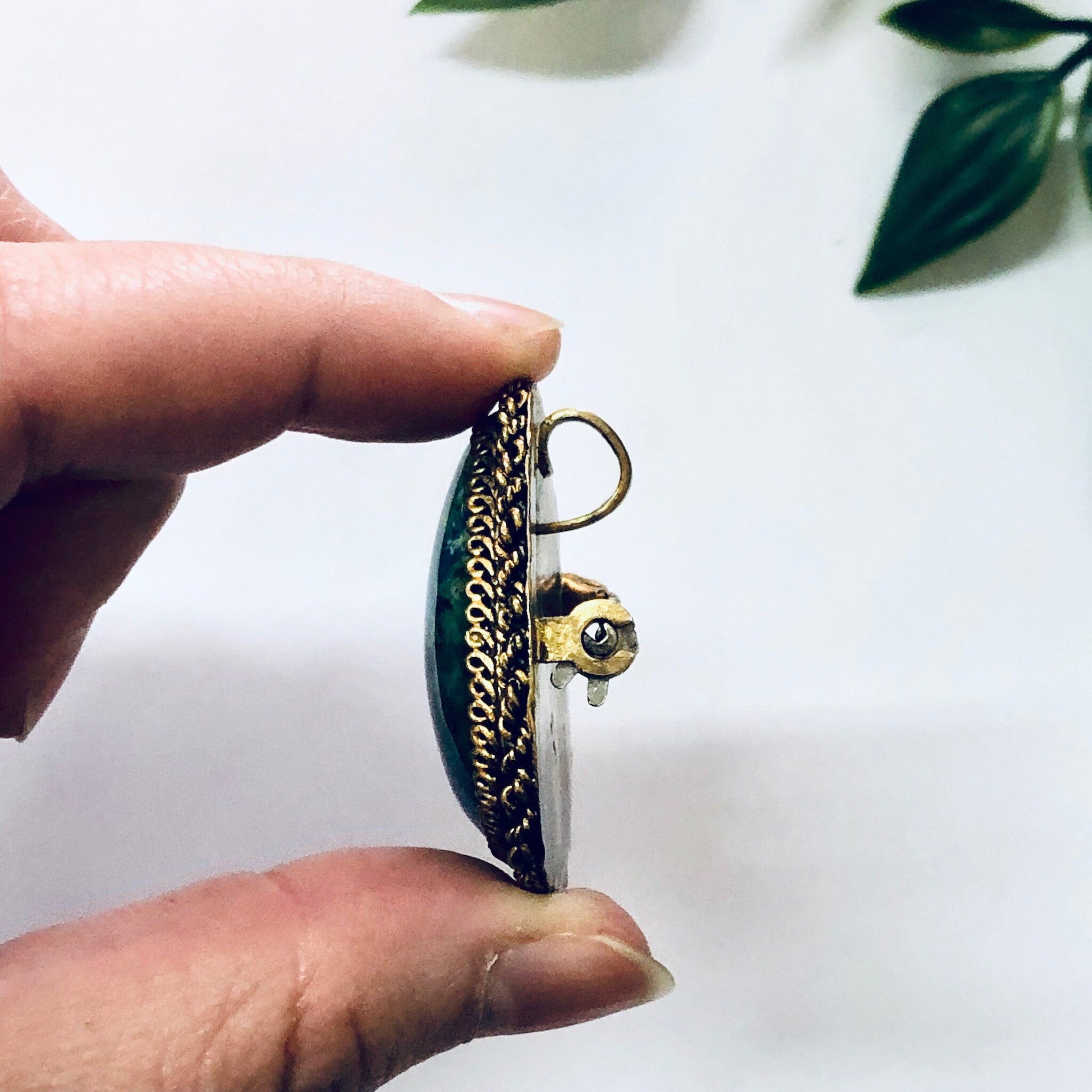 Vintage Brooch, Silver Brooch, Made in Israel, Blue stone, Green Stone, Gold Plated Silver, Vintage Pendant, Vintage Necklace, Unique Stone