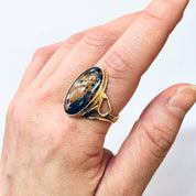 Vintage Ring, Gold Ring, Moss Agate Ring, 14K Ring, 14 Carat Gold, Polished Stone, Natural Stone, Spotted Gemstone, Vintage Jewelry, Gold