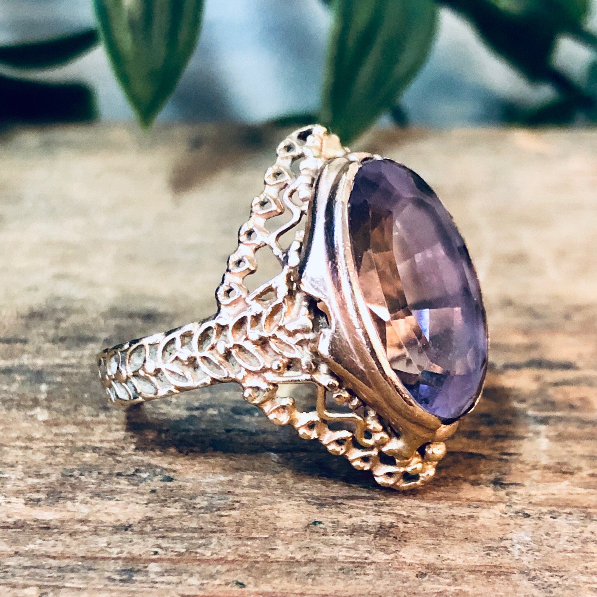 Vintage Ring, Gold Ring, Amethyst Ring, 14 Carat Gold, 14K Yellow Gold, Gold and Purple, Large Ring, Statement Ring, Vintage Jewelry, Unique