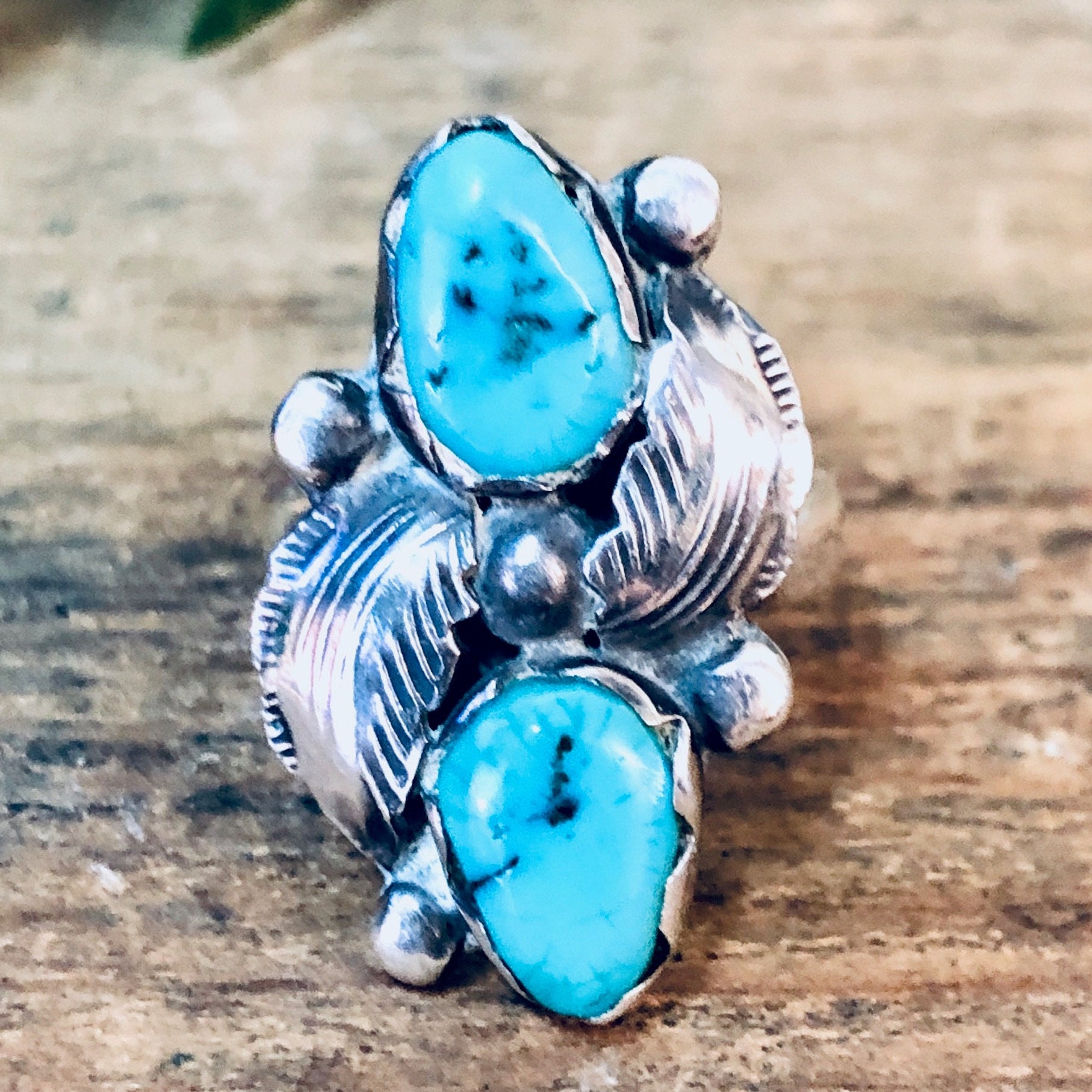 Vintage Ring, Silver Ring, Turquoise Ring, Southwestern Style, Bohemian Jewelry, Boho Style, Flower Design, Floral Ring, Vintage Jewelry