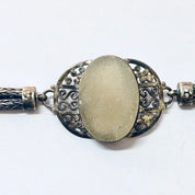 Vintage Bracelet, Silver Bracelet, Druzy Quartz Stone, Raw Quartz, Clear Quartz, Toggle bracelet, Sleek Jewelry, Vintage Jewelry, Silver 925