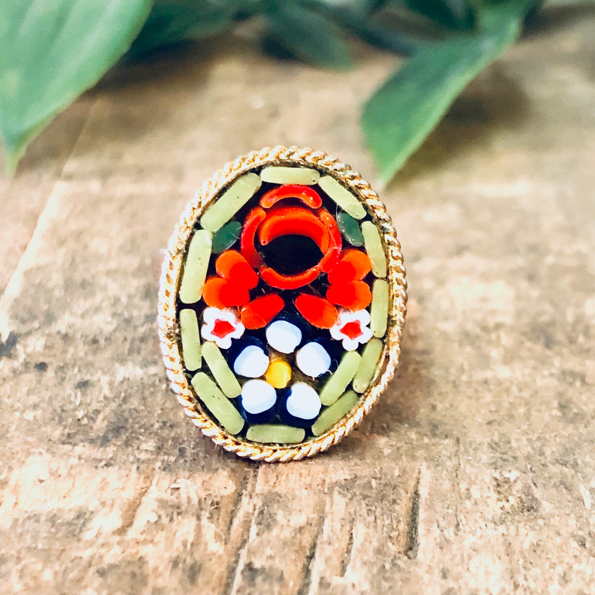 Vintage Ring, Millefiori Ring, Mosaic Jewelry, Flower Ring, Floral Design, Flower Mosaic, Made in Italy, Gold Toned Ring, Unique Jewelry,