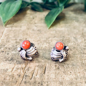 Vintage Earrings, Silver Earrings, Coral Earrings, Stud Earrings, Vintage Jewelry, Silver and Orange, Coral Jewelry, Southwestern Jewelry,