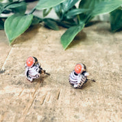 Vintage Earrings, Silver Earrings, Coral Earrings, Stud Earrings, Vintage Jewelry, Silver and Orange, Coral Jewelry, Southwestern Jewelry,