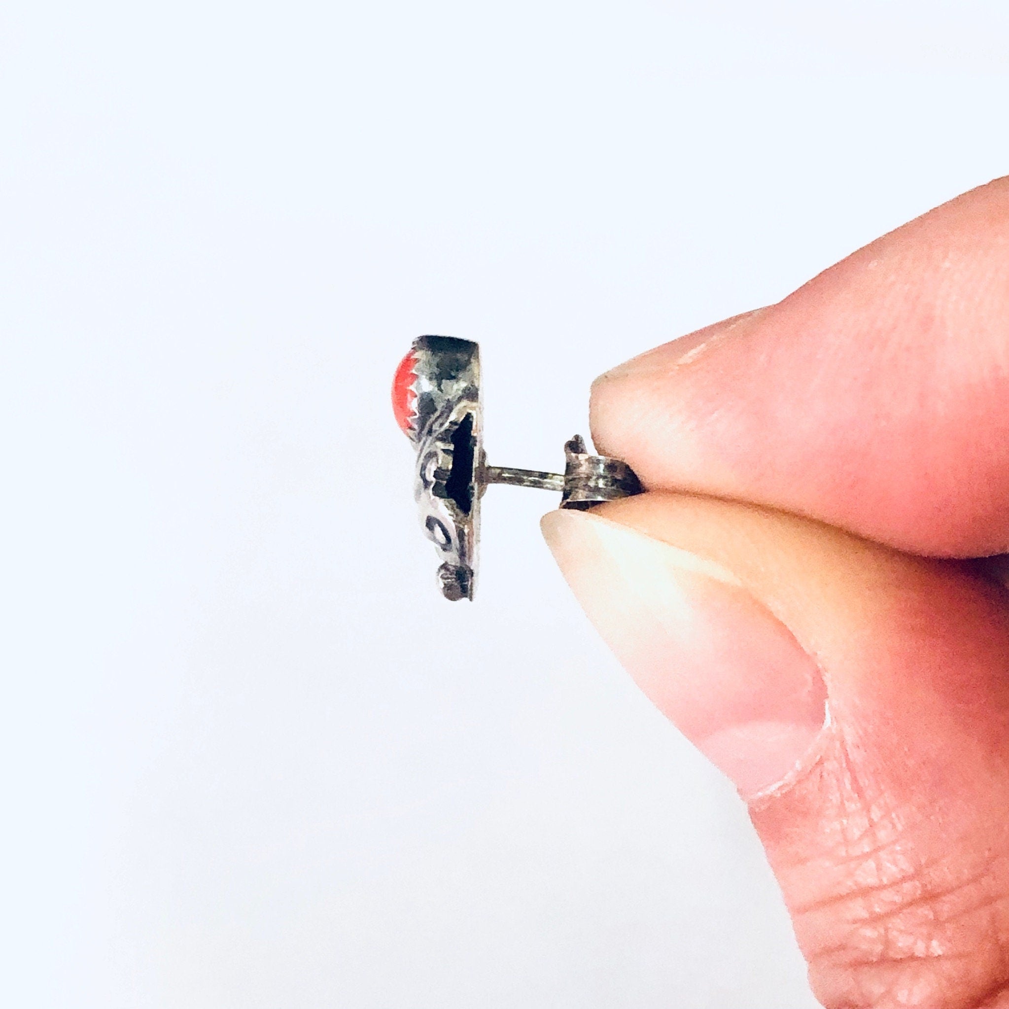 Vintage Earrings, Silver Earrings, Coral Earrings, Stud Earrings, Vintage Jewelry, Silver and Orange, Coral Jewelry, Southwestern Jewelry,