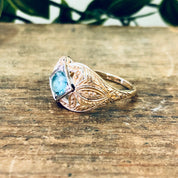 Vintage Ring, 14K Gold Ring, Platinum Ring, Aquamarine Jewelry, Engagement Jewelry, Art Deco Jewelry, Vintage Jewelry, Yellow Gold, Platinum
