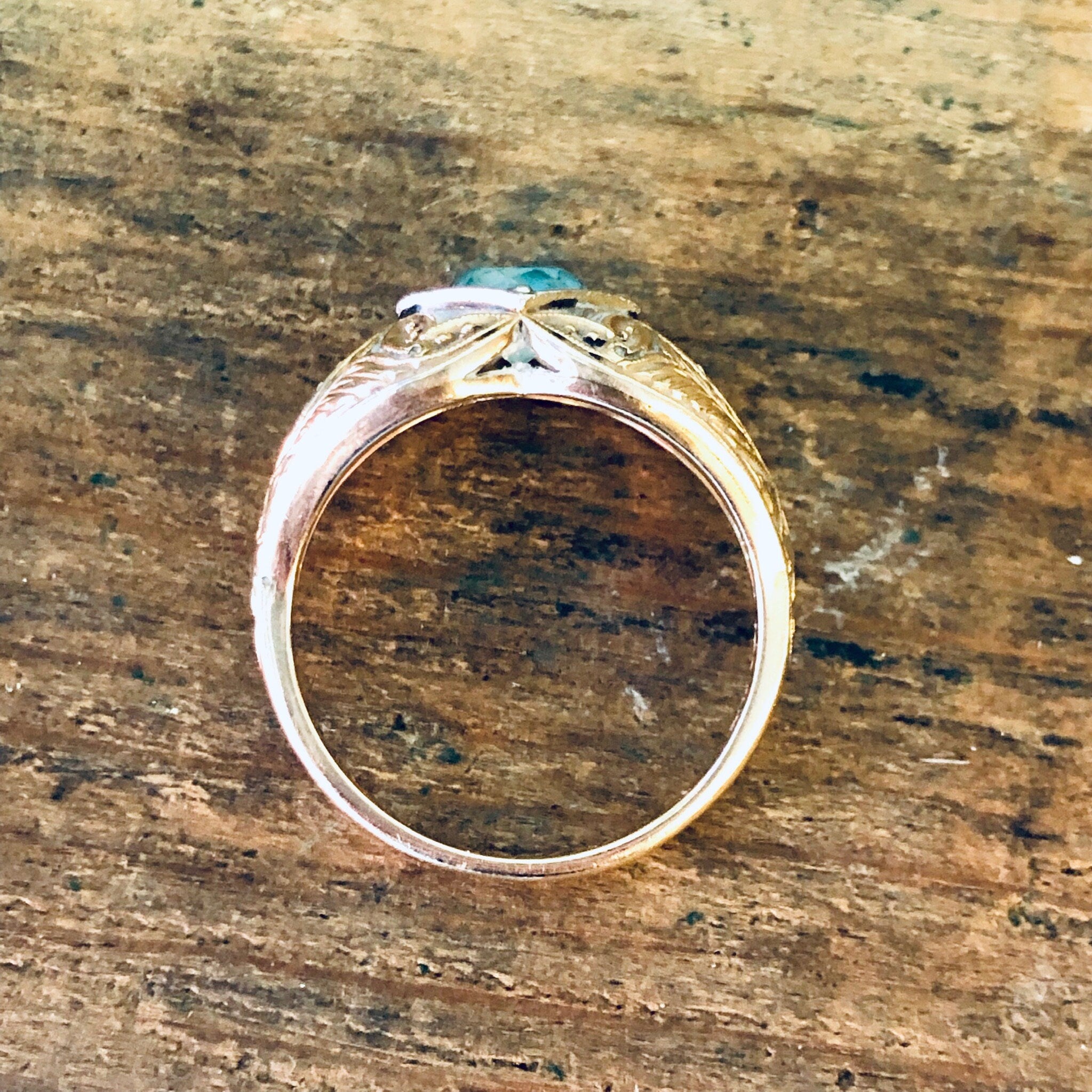 Vintage Ring, 14K Gold Ring, Platinum Ring, Aquamarine Jewelry, Engagement Jewelry, Art Deco Jewelry, Vintage Jewelry, Yellow Gold, Platinum