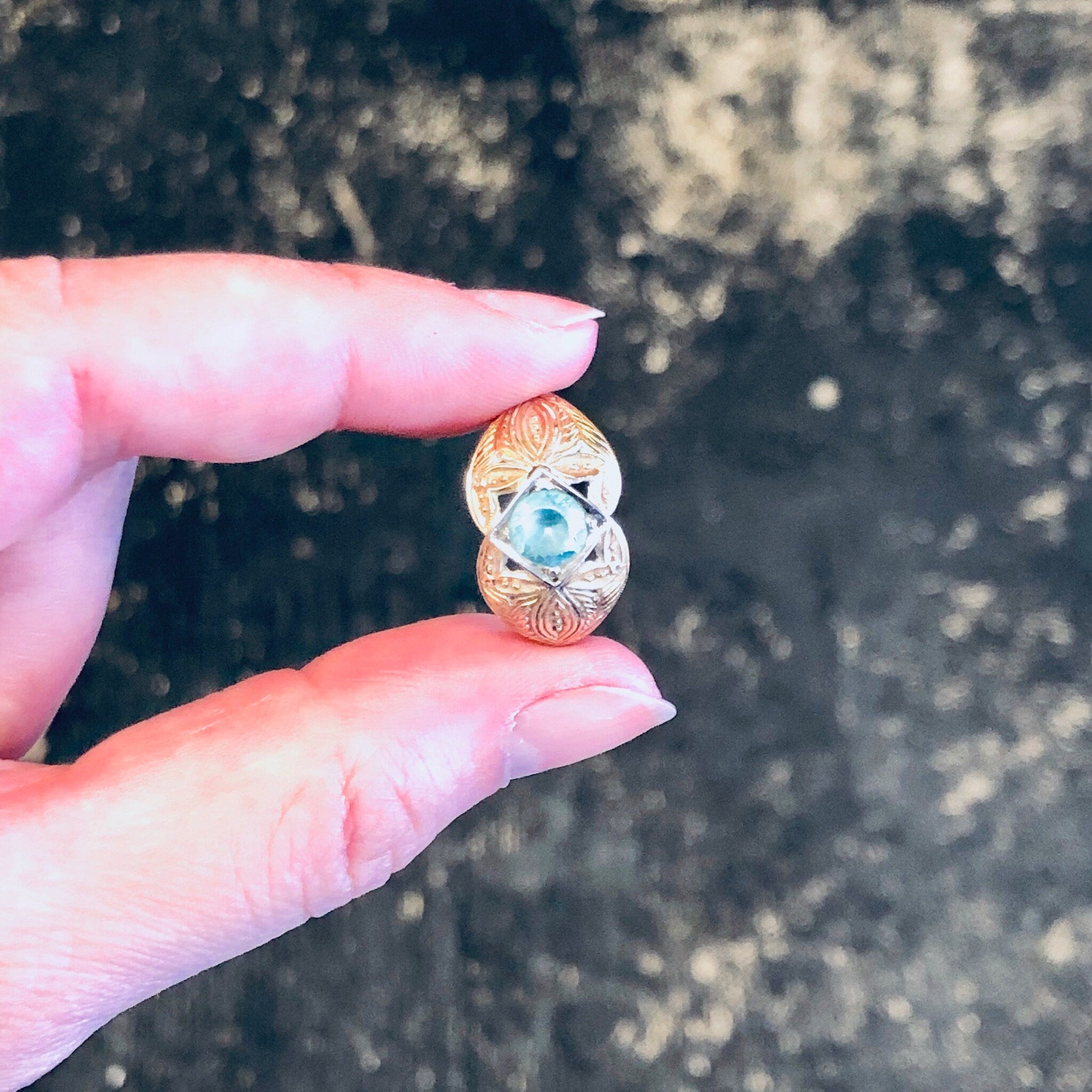 Vintage Ring, 14K Gold Ring, Platinum Ring, Aquamarine Jewelry, Engagement Jewelry, Art Deco Jewelry, Vintage Jewelry, Yellow Gold, Platinum