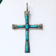 Zuni Silver Cross, Vintage Cross, Religious Jewelry, Turquoise Cross, Vintage Jewelry, L IULE Jewelry, Vintage Pendant, Silver Pendant, 925