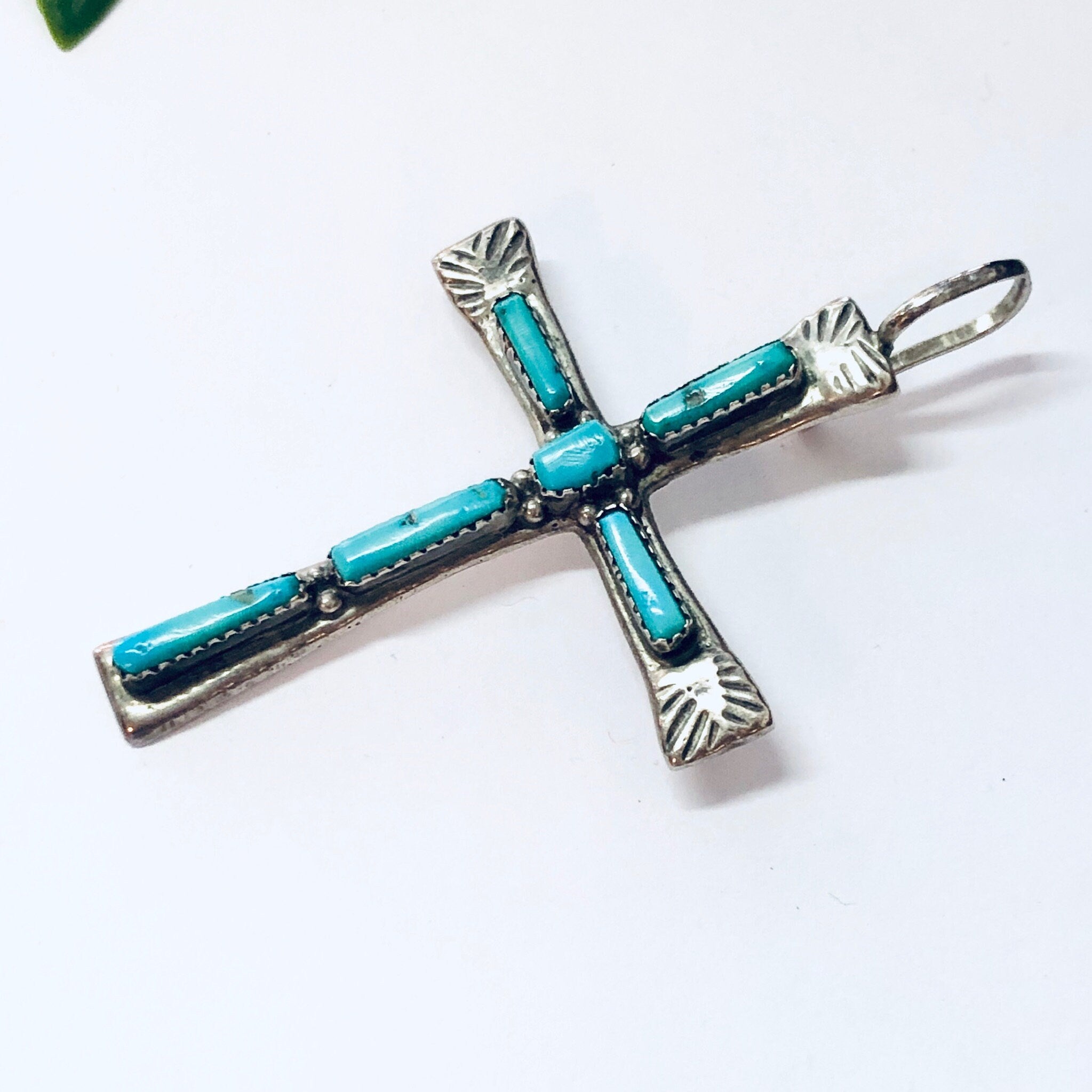 Zuni Silver Cross, Vintage Cross, Religious Jewelry, Turquoise Cross, Vintage Jewelry, L IULE Jewelry, Vintage Pendant, Silver Pendant, 925