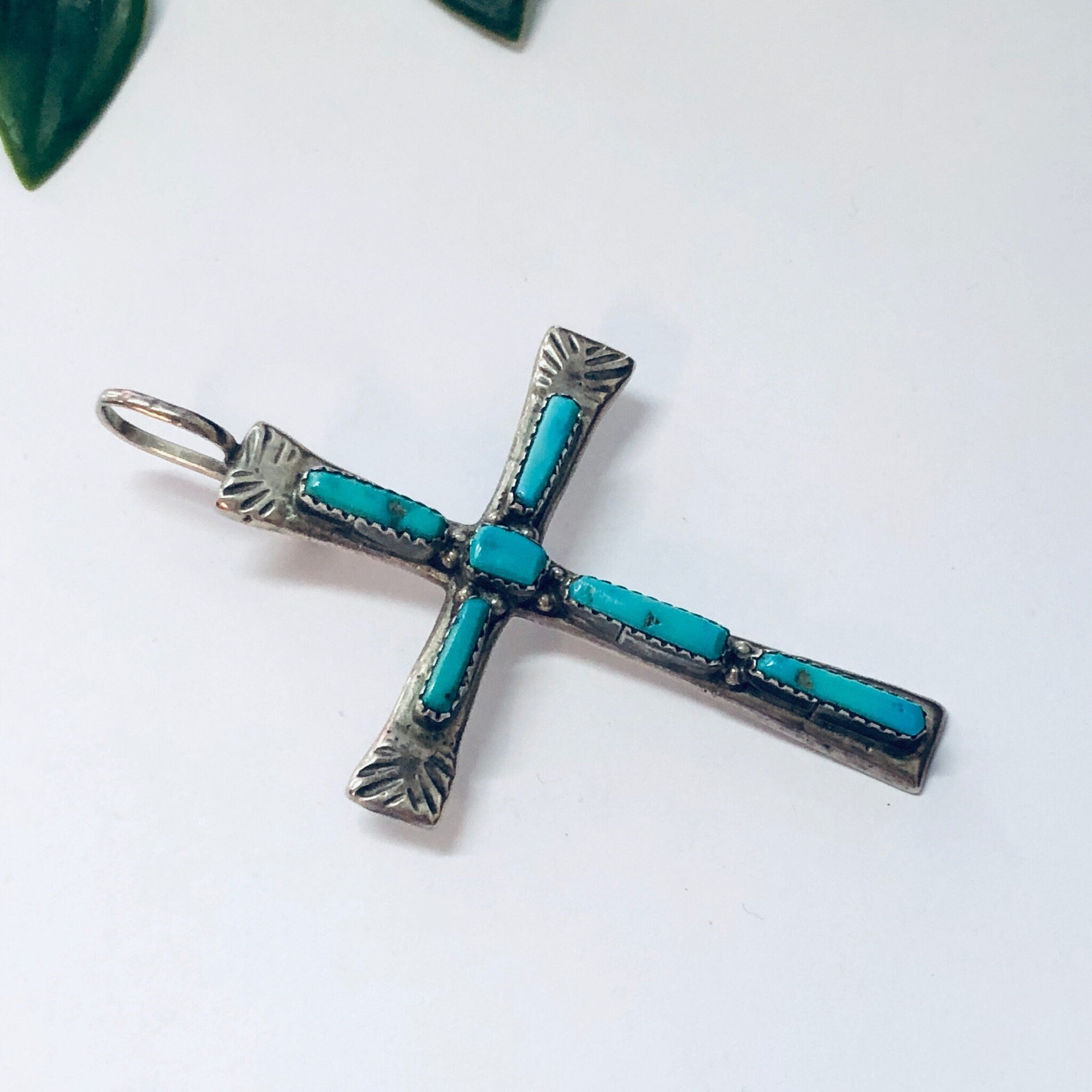 Zuni Silver Cross, Vintage Cross, Religious Jewelry, Turquoise Cross, Vintage Jewelry, L IULE Jewelry, Vintage Pendant, Silver Pendant, 925