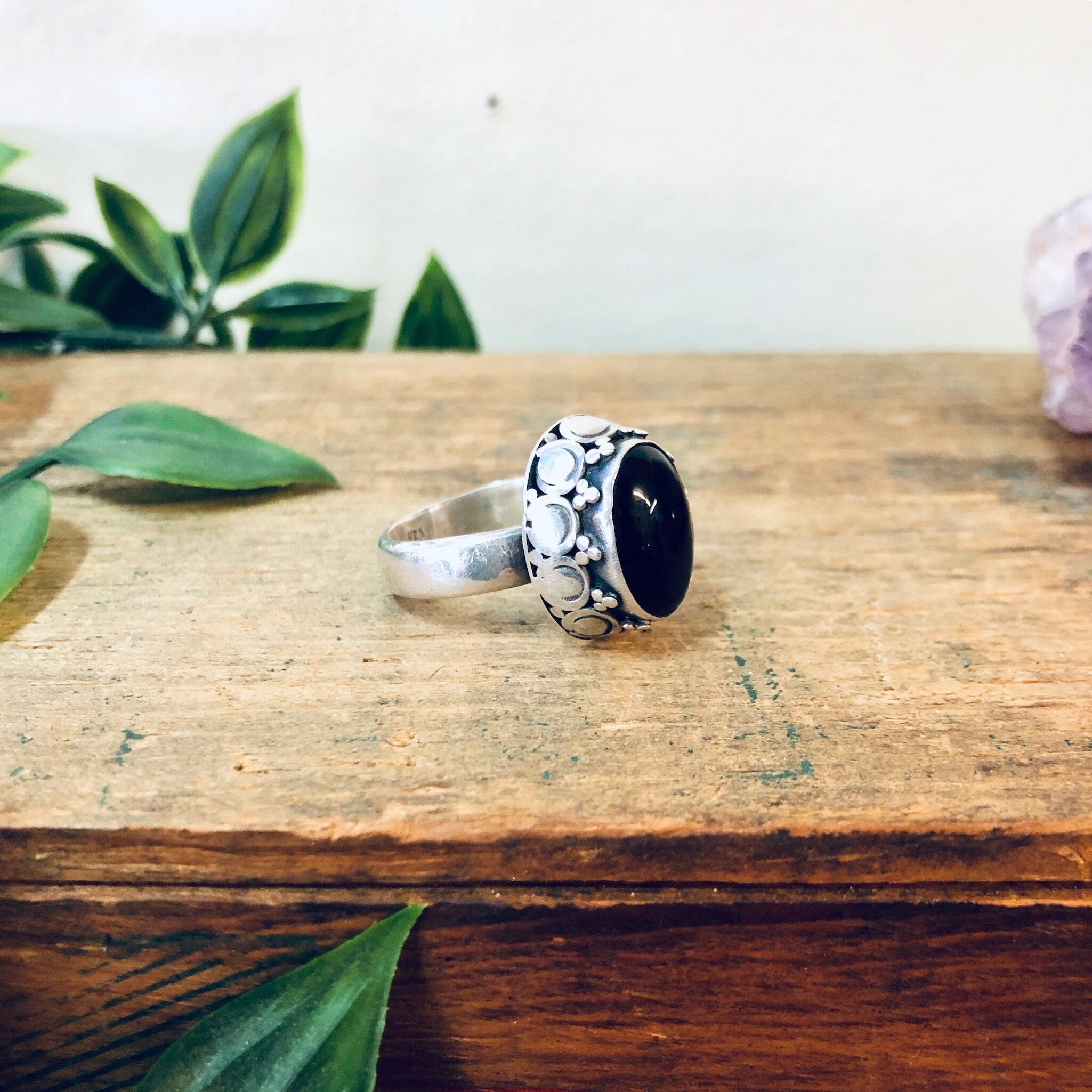Vintage Onyx Ring, Black Onyx Jewelry, Statement Jewelry, Vintage Jewelry, Valentines Day Gift, Silver and Black, Gift for Wife, 925 BA,
