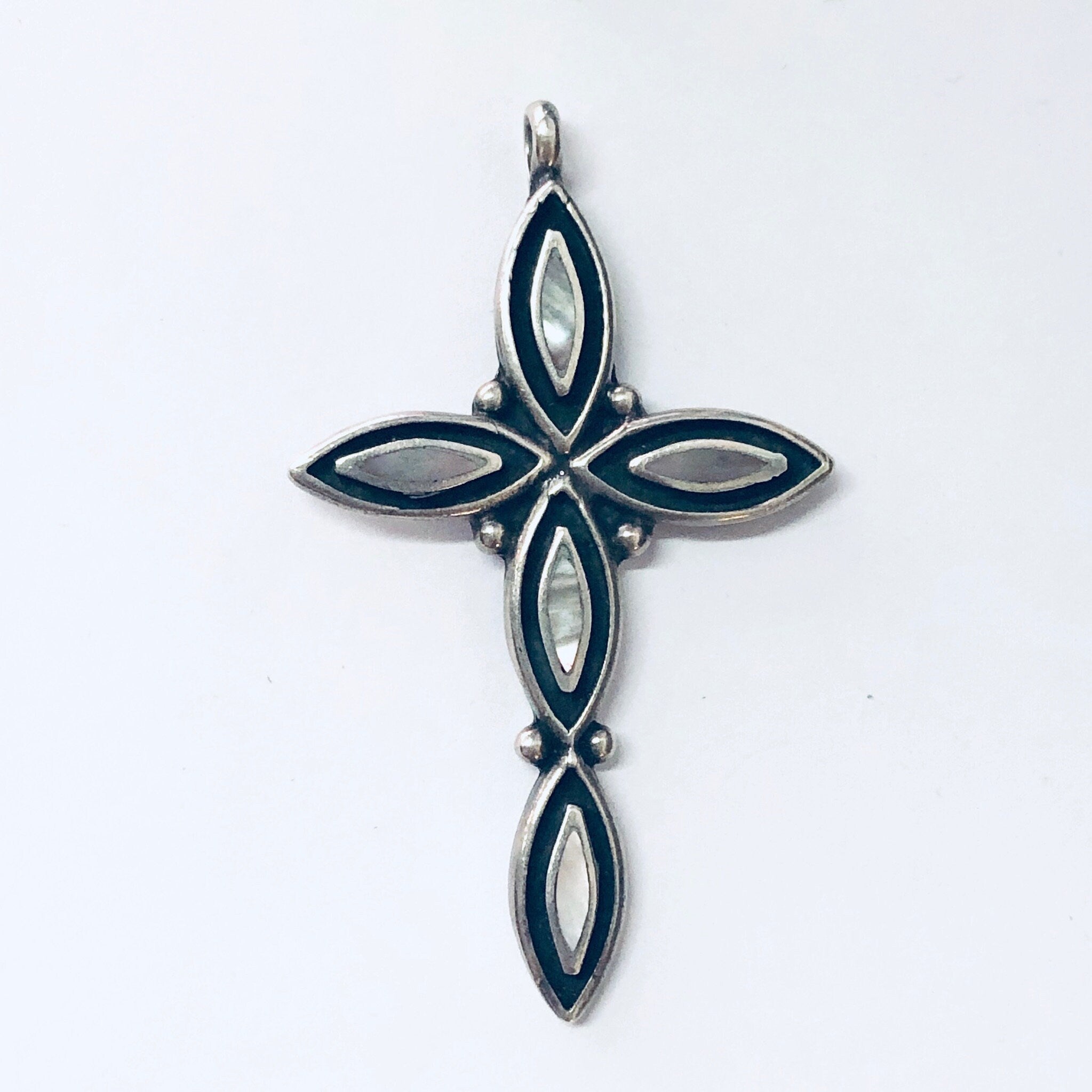 Vintage Cross, Cross Pendant, Silver Cross, Vintage Pendant, Abalone Shell, Abalone Jewelry, Religious Jewelry, Religious Necklace, Vintage