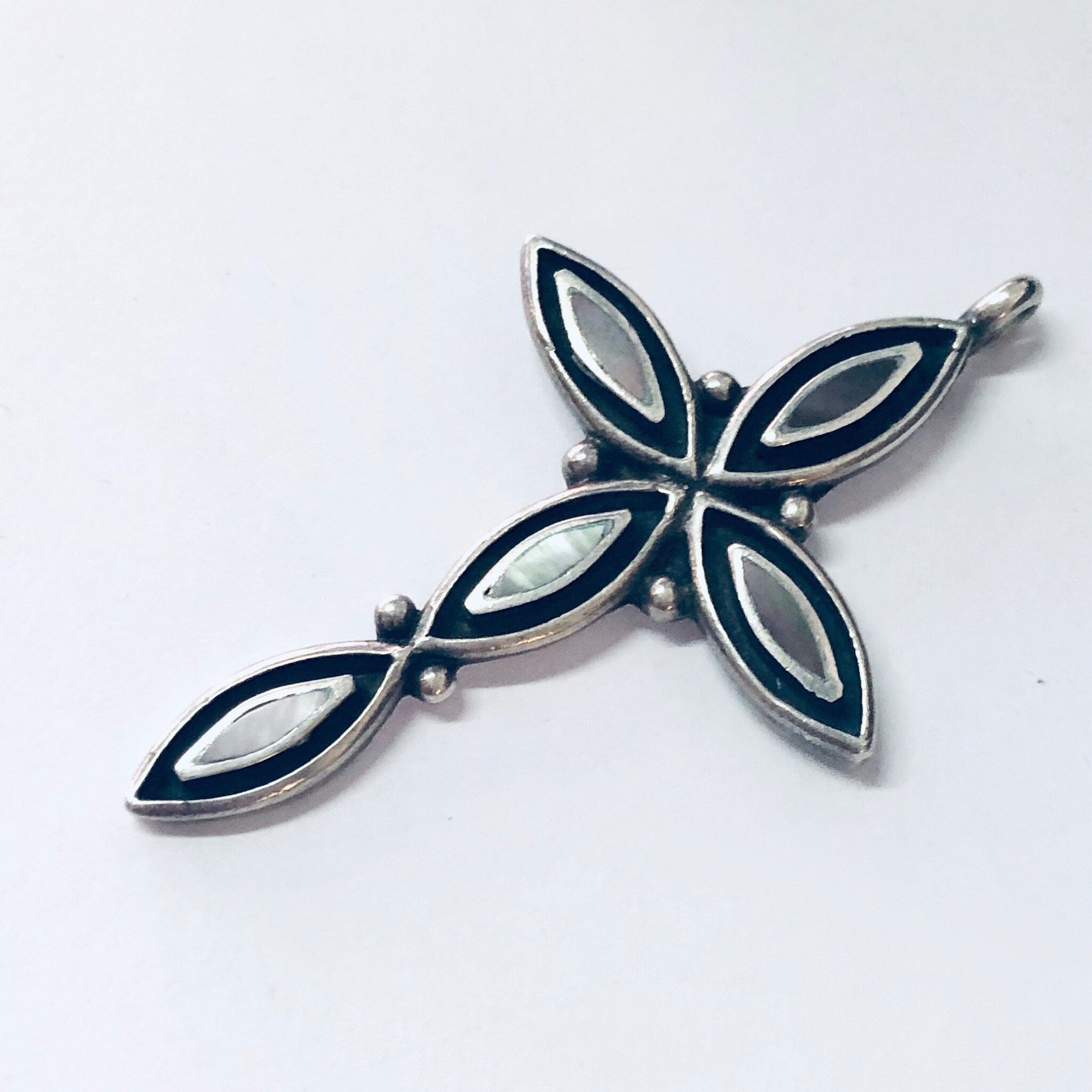 Vintage Cross, Cross Pendant, Silver Cross, Vintage Pendant, Abalone Shell, Abalone Jewelry, Religious Jewelry, Religious Necklace, Vintage
