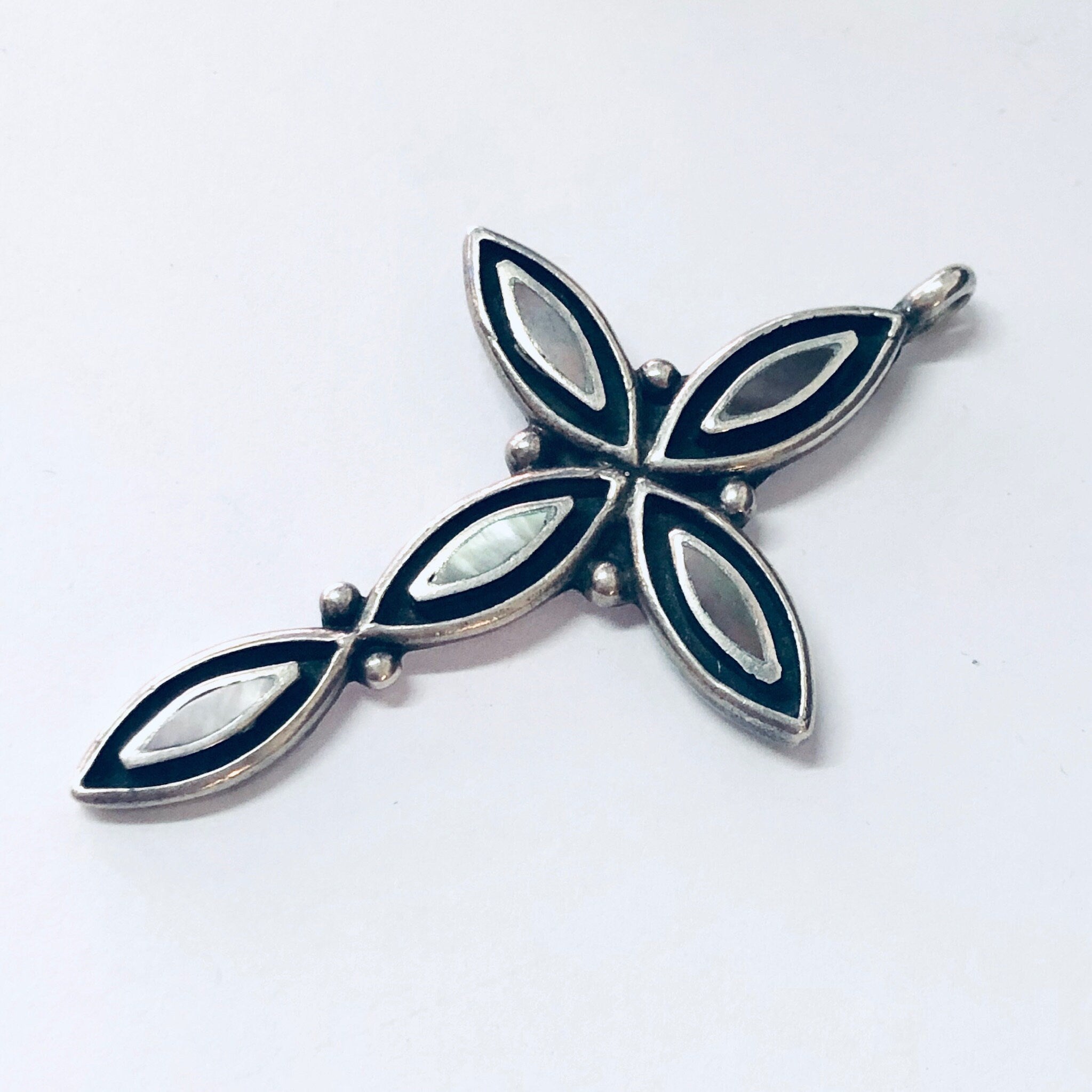 Vintage Cross, Cross Pendant, Silver Cross, Vintage Pendant, Abalone Shell, Abalone Jewelry, Religious Jewelry, Religious Necklace, Vintage