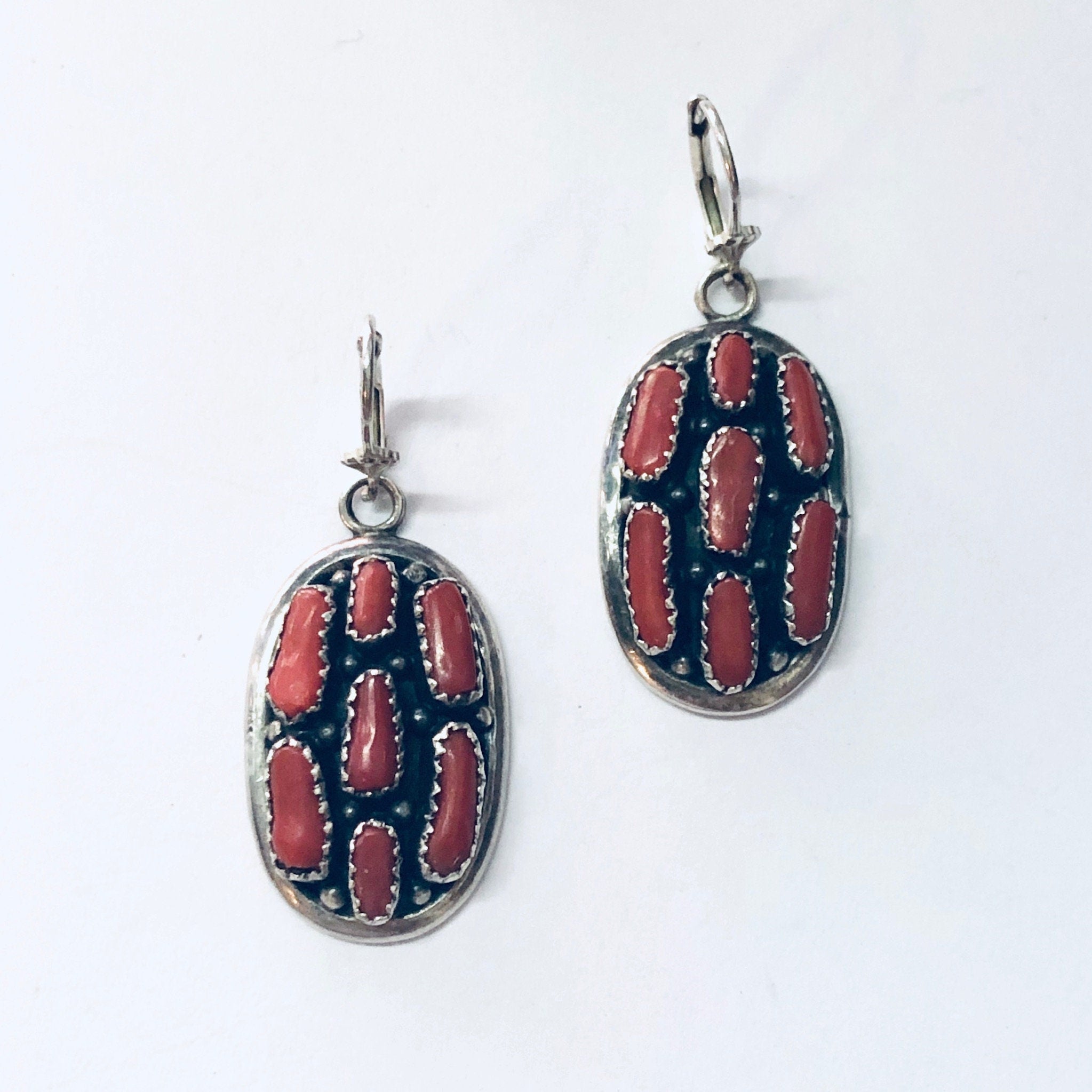 Vintage Earrings, Silver Earrings, Coral Jewelry, Coral Earrings, Vintage Jewelry, Pierced Ears, Southwestern Style, Boho Jewelry, Bohemian