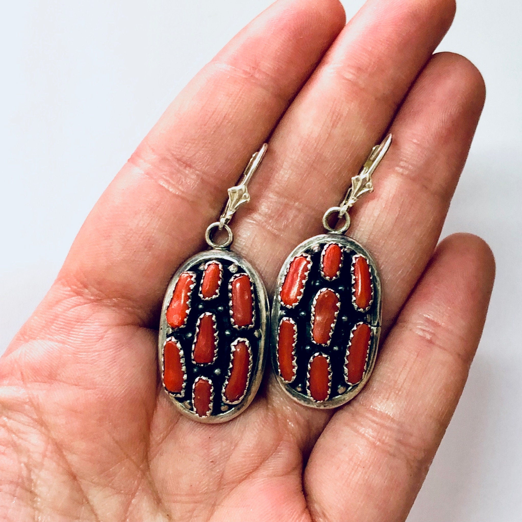Vintage Earrings, Silver Earrings, Coral Jewelry, Coral Earrings, Vintage Jewelry, Pierced Ears, Southwestern Style, Boho Jewelry, Bohemian