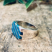 Vintage Ring, Silver Ring, Statement Ring, Turquoise Jewelry, Turquoise Ring, Striped Ring, Rectangle Ring, Blue and Silver, Vintage Jewelry