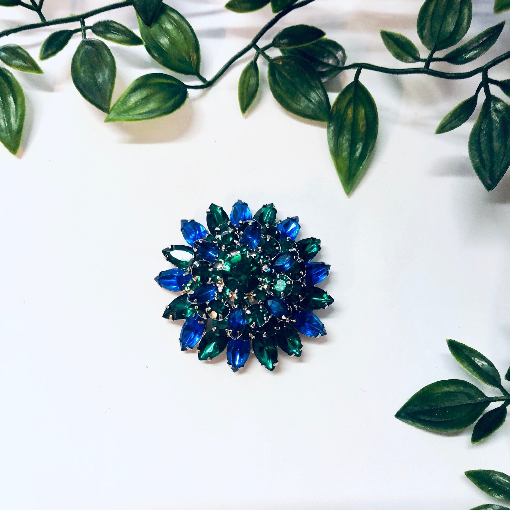 Vintage Brooch, Costume Jewelry, Statement Jewelry, Vintage Pin, Vintage Jewelry, Blue Gemstones, Green Gemstone, Plastic Brooch, Large Pin