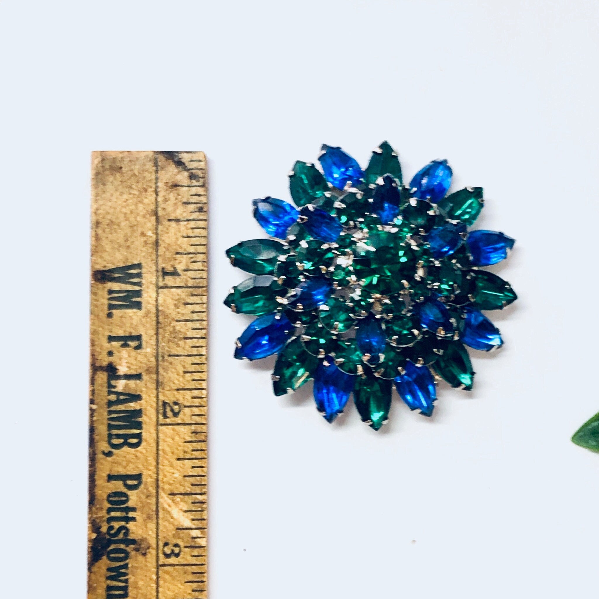 Vintage Brooch, Costume Jewelry, Statement Jewelry, Vintage Pin, Vintage Jewelry, Blue Gemstones, Green Gemstone, Plastic Brooch, Large Pin