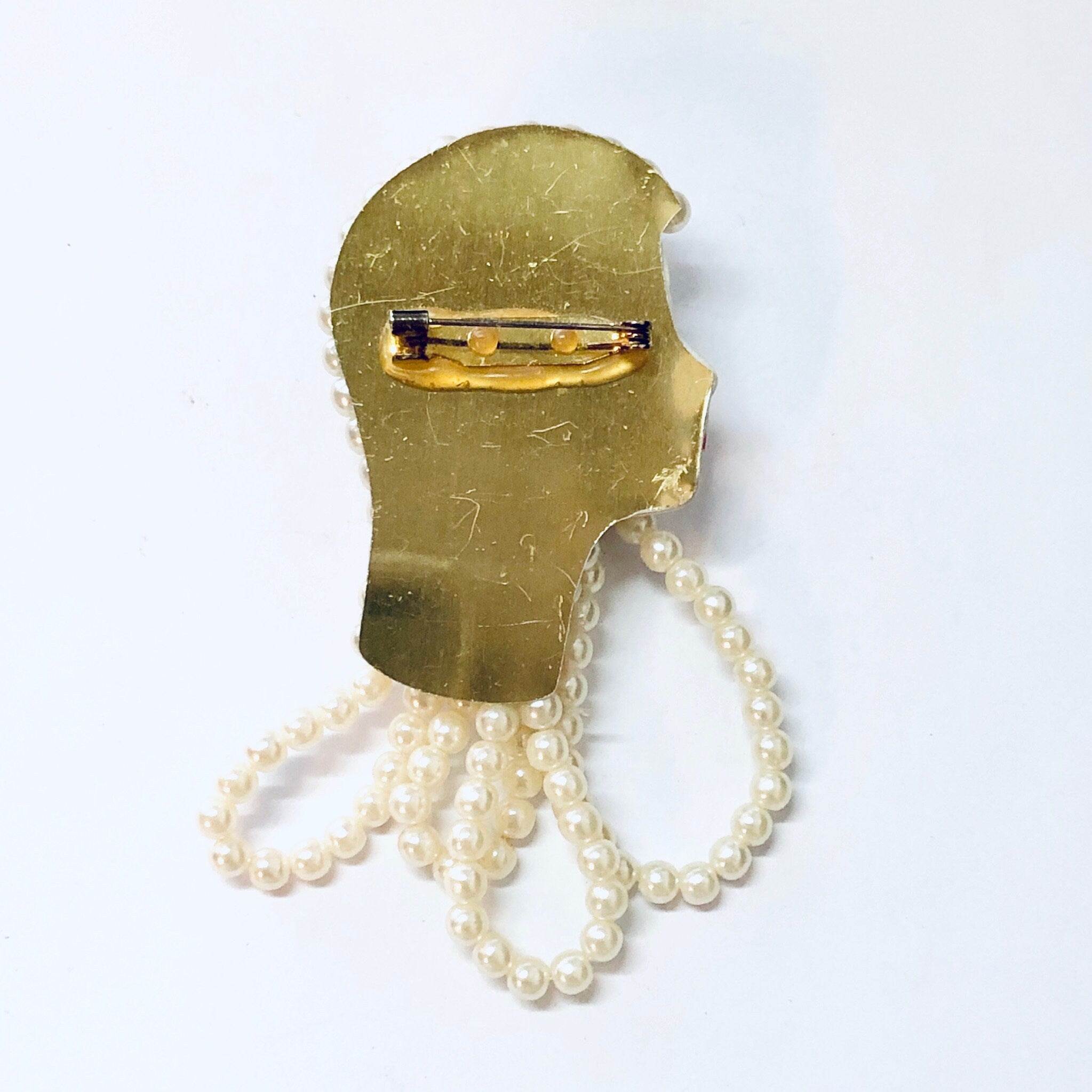 Vintage Brooch, Vintage Pin, Unique Brooch, Vintage Jewelry, Costume Jewelry, Beaded Brooch, Face Pin, Lady Face, Flapper Brooch, Pretty Pin