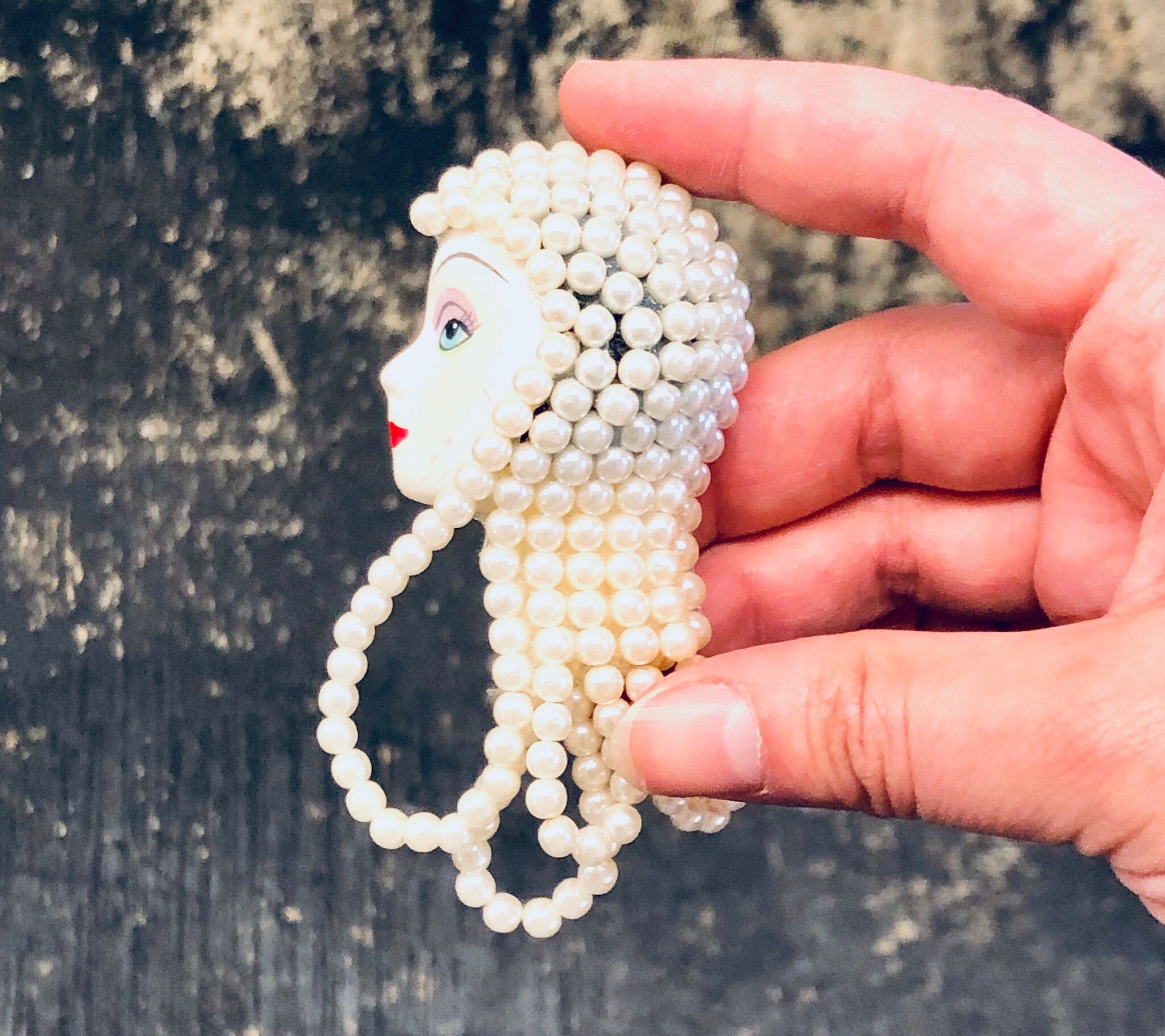 Vintage Brooch, Vintage Pin, Unique Brooch, Vintage Jewelry, Costume Jewelry, Beaded Brooch, Face Pin, Lady Face, Flapper Brooch, Pretty Pin