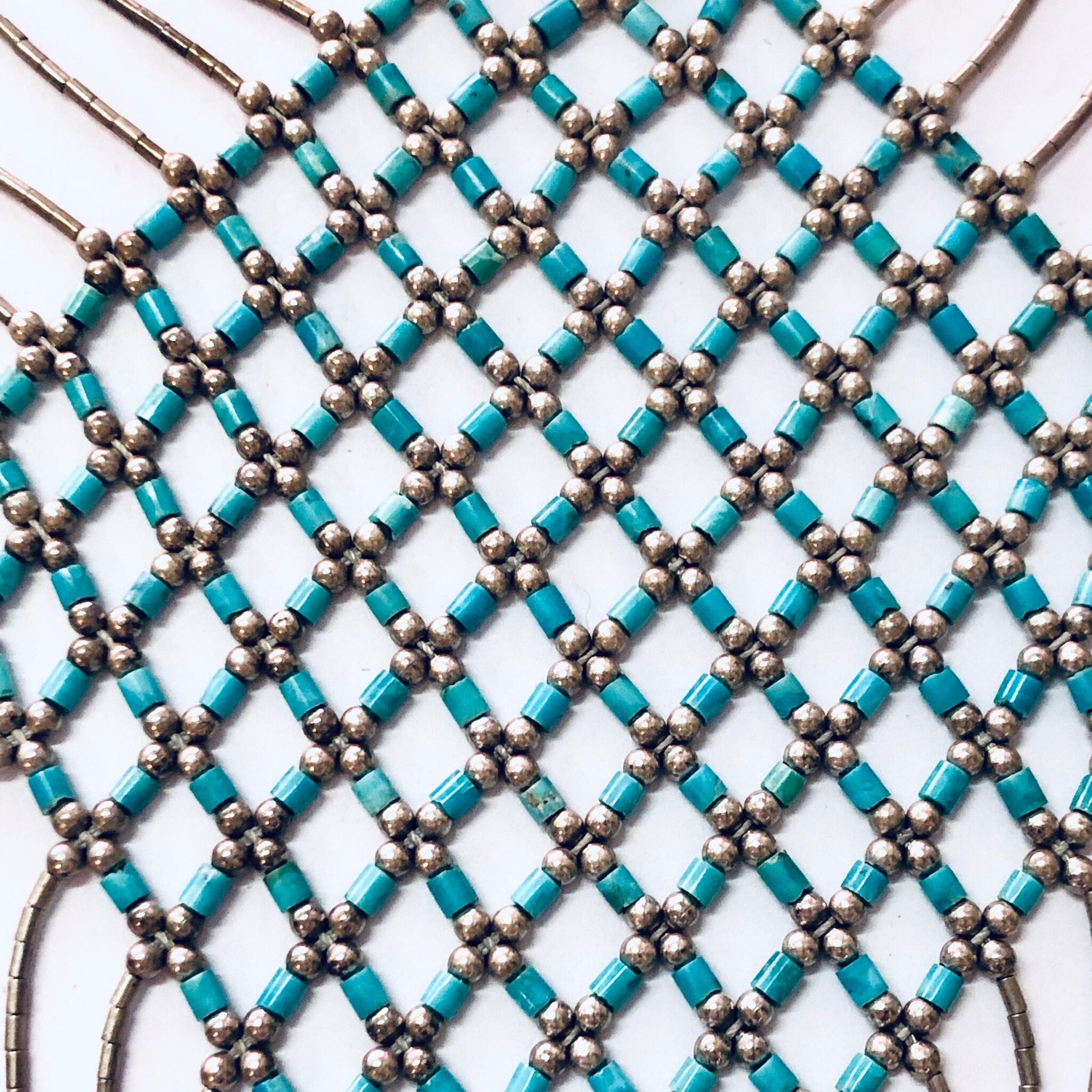 Vintage Necklace, Silver Necklace, Beaded Necklace, Statement Jewelry, Bib Necklace, Turquoise Jewelry, Vintage Jewelry, Multi Stranded, 925