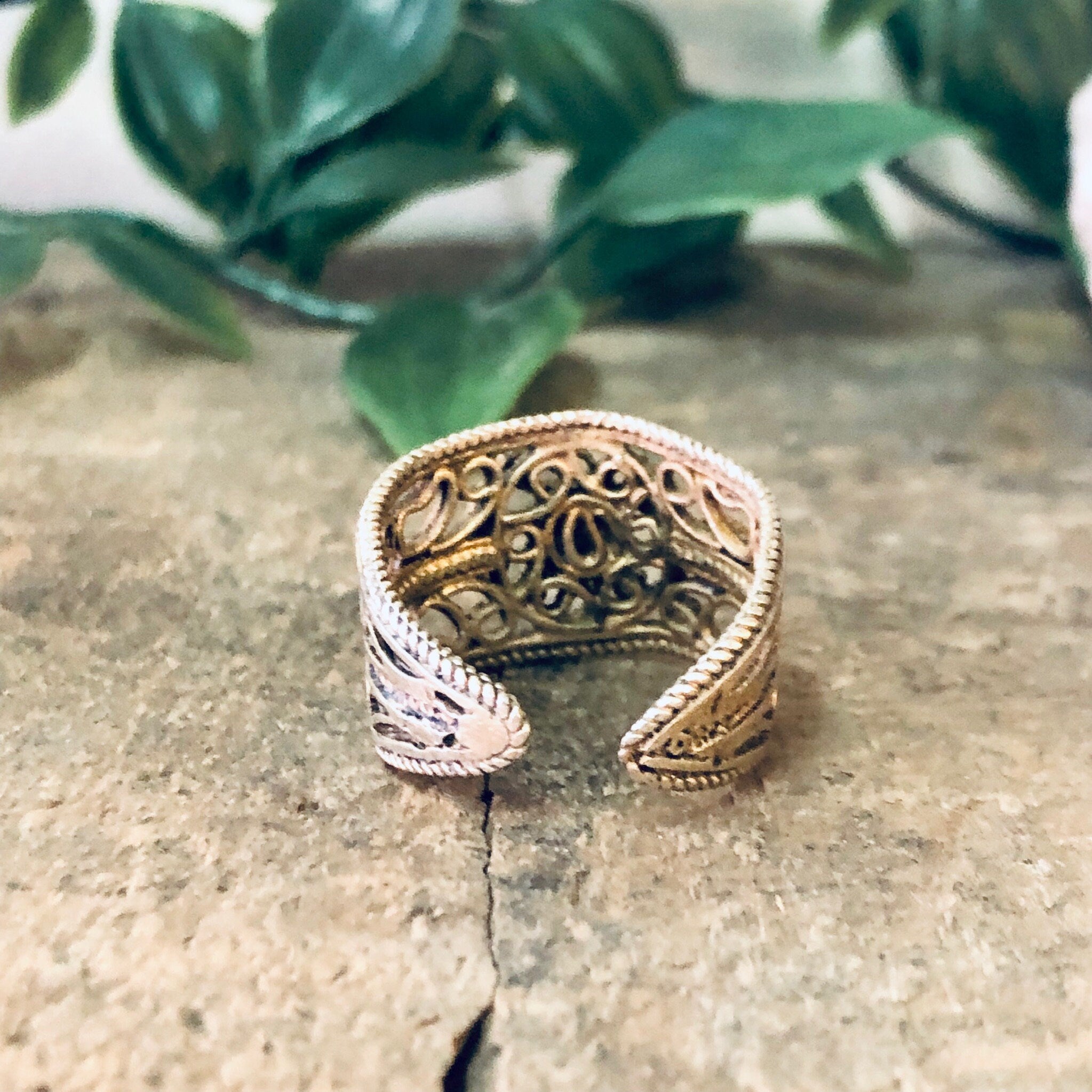 Vintage Ring, Statement Ring, Costume Jewelry, Filagree Ring, Cut out Ring, Adjustable Ring, Vintage Jewelry, Blue Beaded Ring, Turquoise