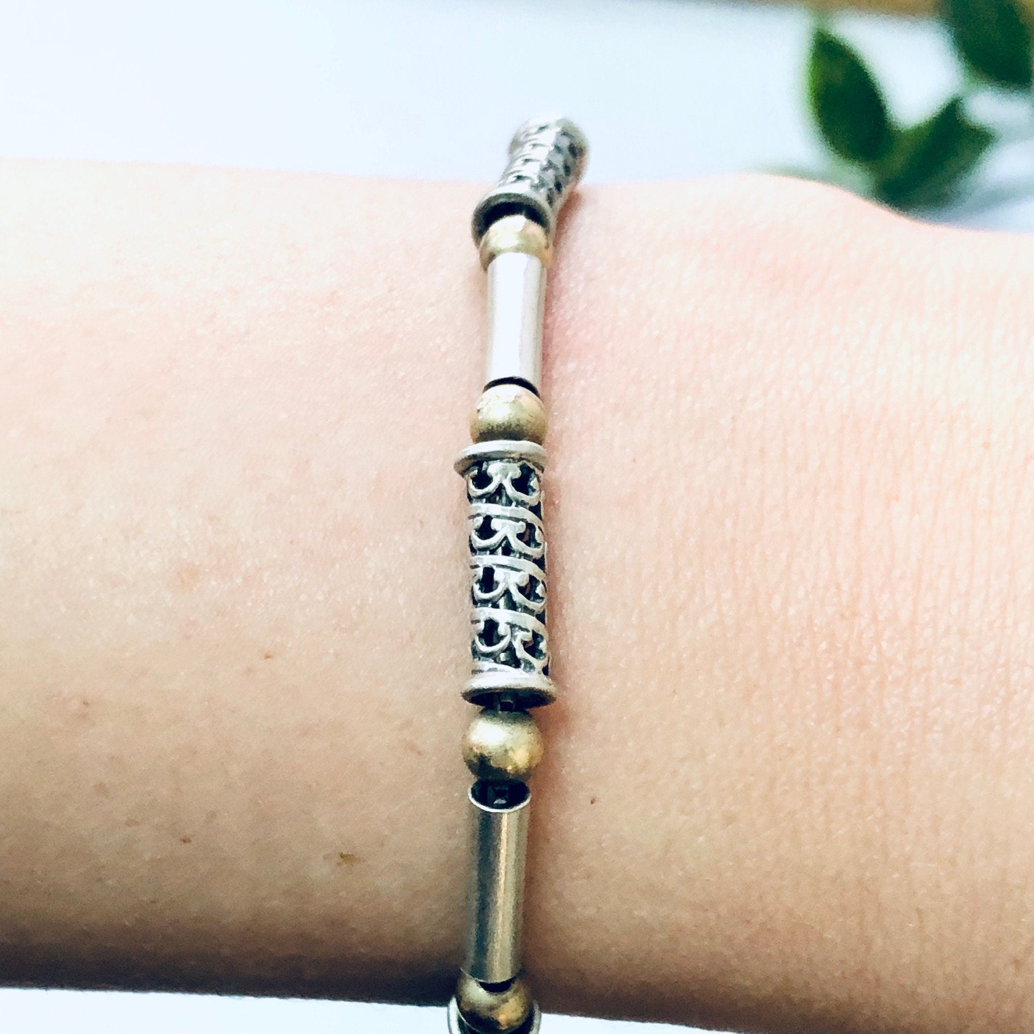 Vintage Bracelet, Silver Bracelet, Link Bracelet, Vintage Jewelry, Unique Bracelet, Gold Accents, Thin Bracelet, 925 Bracelet, Anniversary