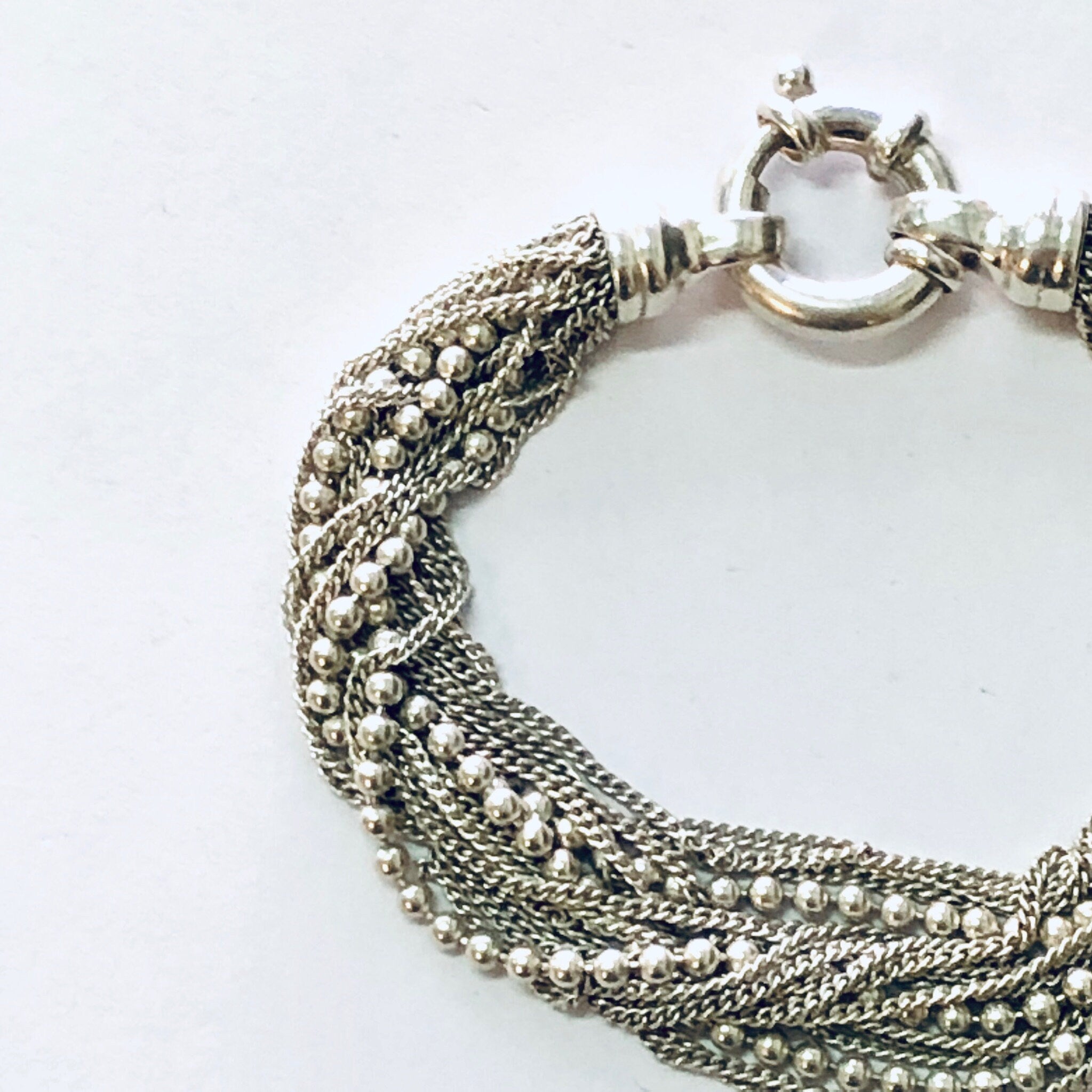Vintage Bracelet, Silver Bracelet, Chain Bracelet, Multi Stranded Bracelet, Ball Chain Bracelet, Vintage jewelry, Unique Bracelet, 925