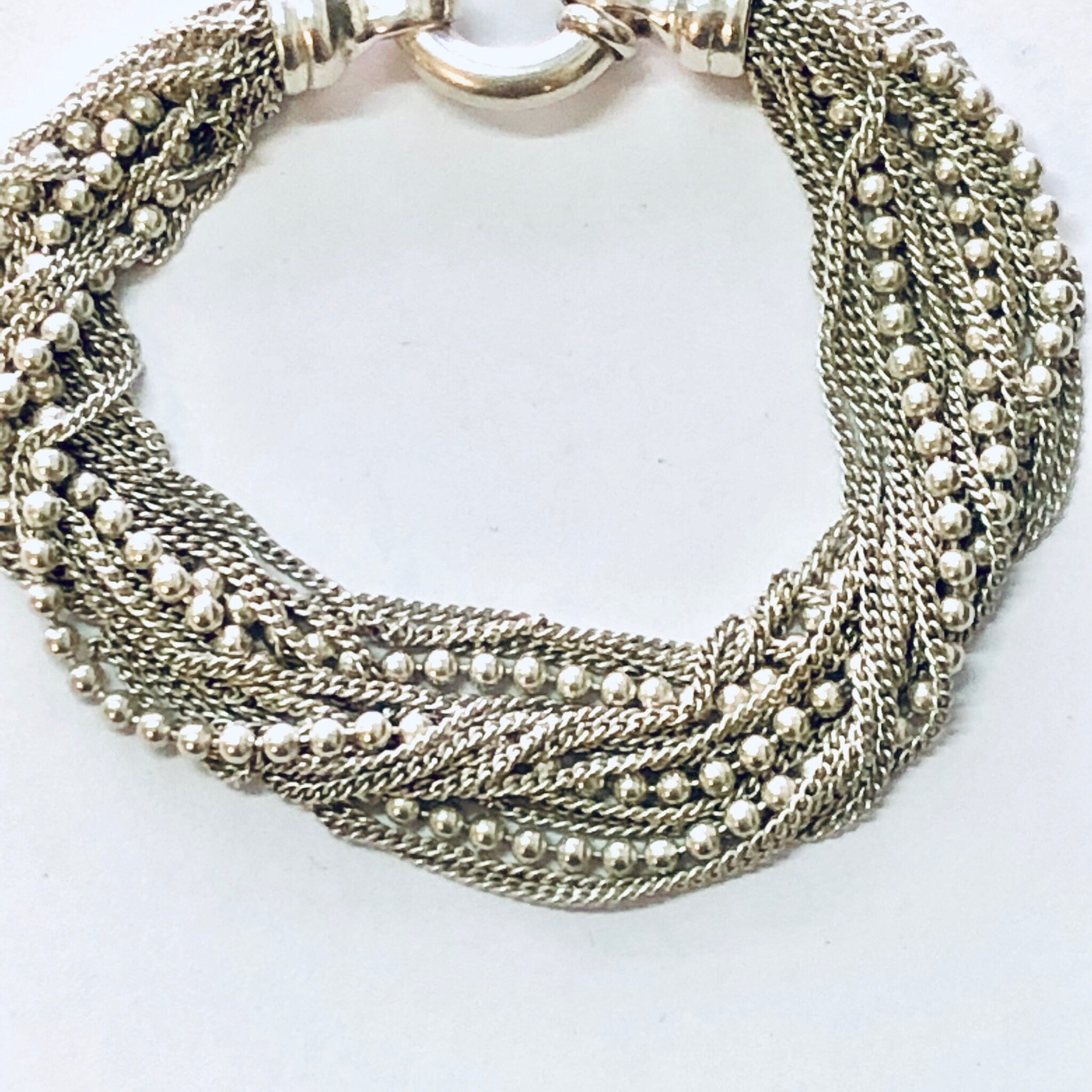 Vintage Bracelet, Silver Bracelet, Chain Bracelet, Multi Stranded Bracelet, Ball Chain Bracelet, Vintage jewelry, Unique Bracelet, 925