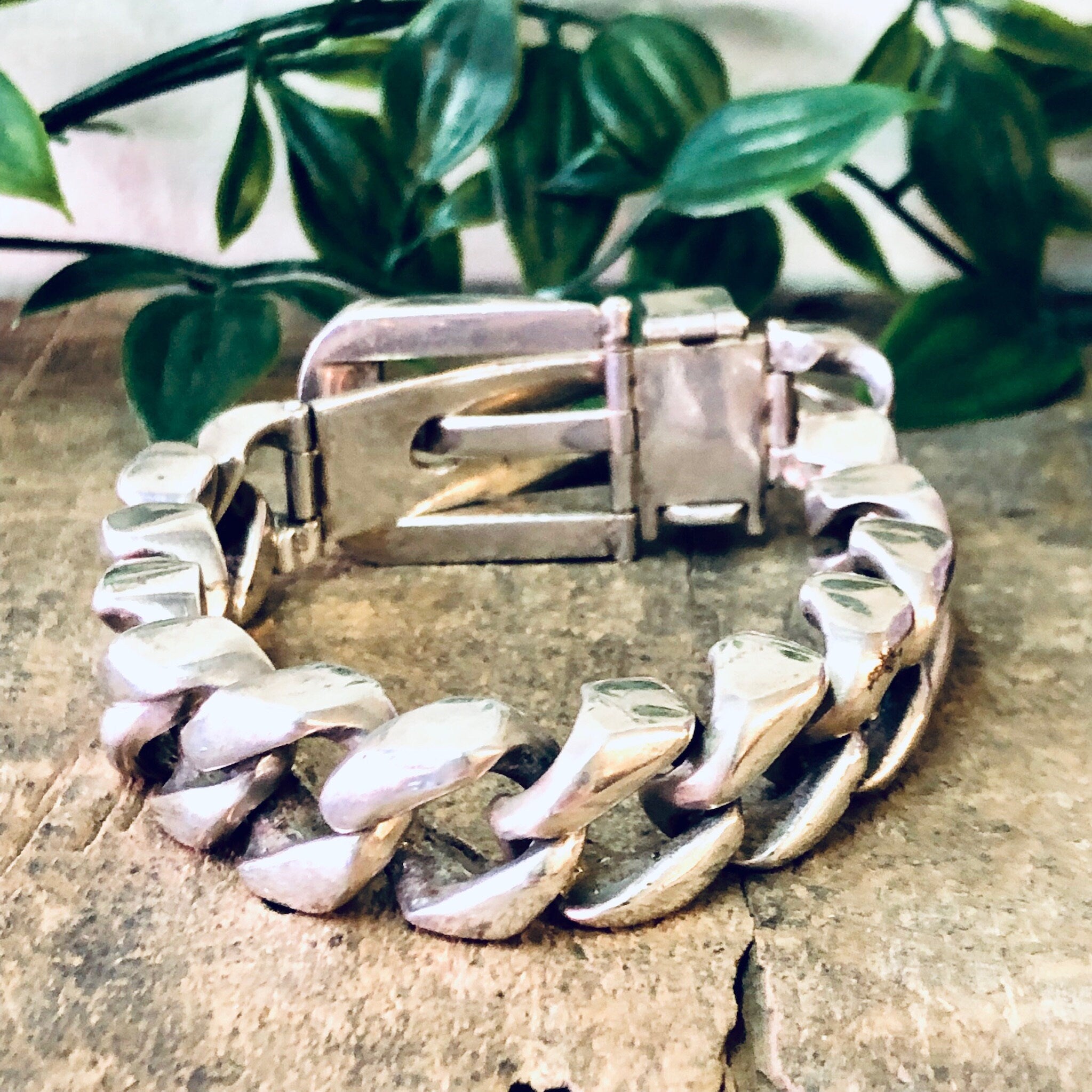 Vintage Bracelet, Silver Bracelet, Cuban Link Belt Bracelet, Buckle Bracelet, Hermes style, Cuban Link Chain, Thick Bracelet, Unique Jewelry