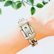 Vintage Bracelet, Silver Bracelet, Cuban Link Belt Bracelet, Buckle Bracelet, Hermes style, Cuban Link Chain, Thick Bracelet, Unique Jewelry