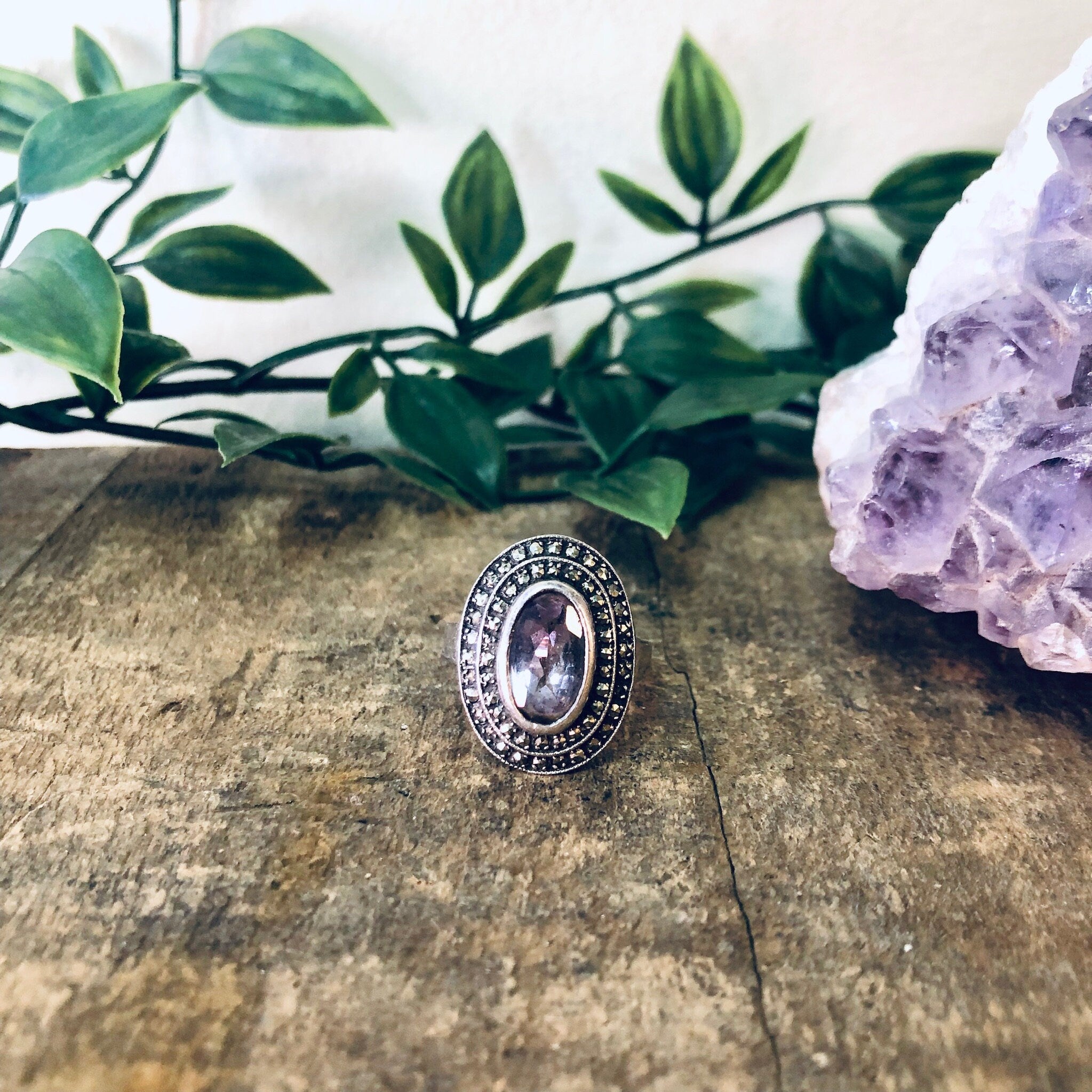 Vintage Ring, Silver Ring, Pink Jewelry, Purple Jewelry, Vintage Jewelry, Unique Ring, Statement Ring, Marcasite Jewelry, 925 Ring, Pink