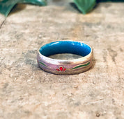 Vintage Ring, Cloissone Ring, Cloissone Jewelry, Thin Band Ring, Enamel Ring, Flower Design, Floral Ring, Vintage Jewelry, Copper Ring, Blue
