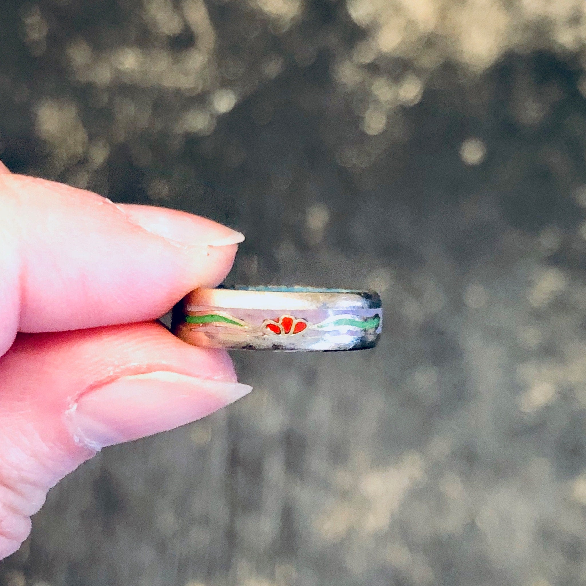Vintage Ring, Cloissone Ring, Cloissone Jewelry, Thin Band Ring, Enamel Ring, Flower Design, Floral Ring, Vintage Jewelry, Copper Ring, Blue