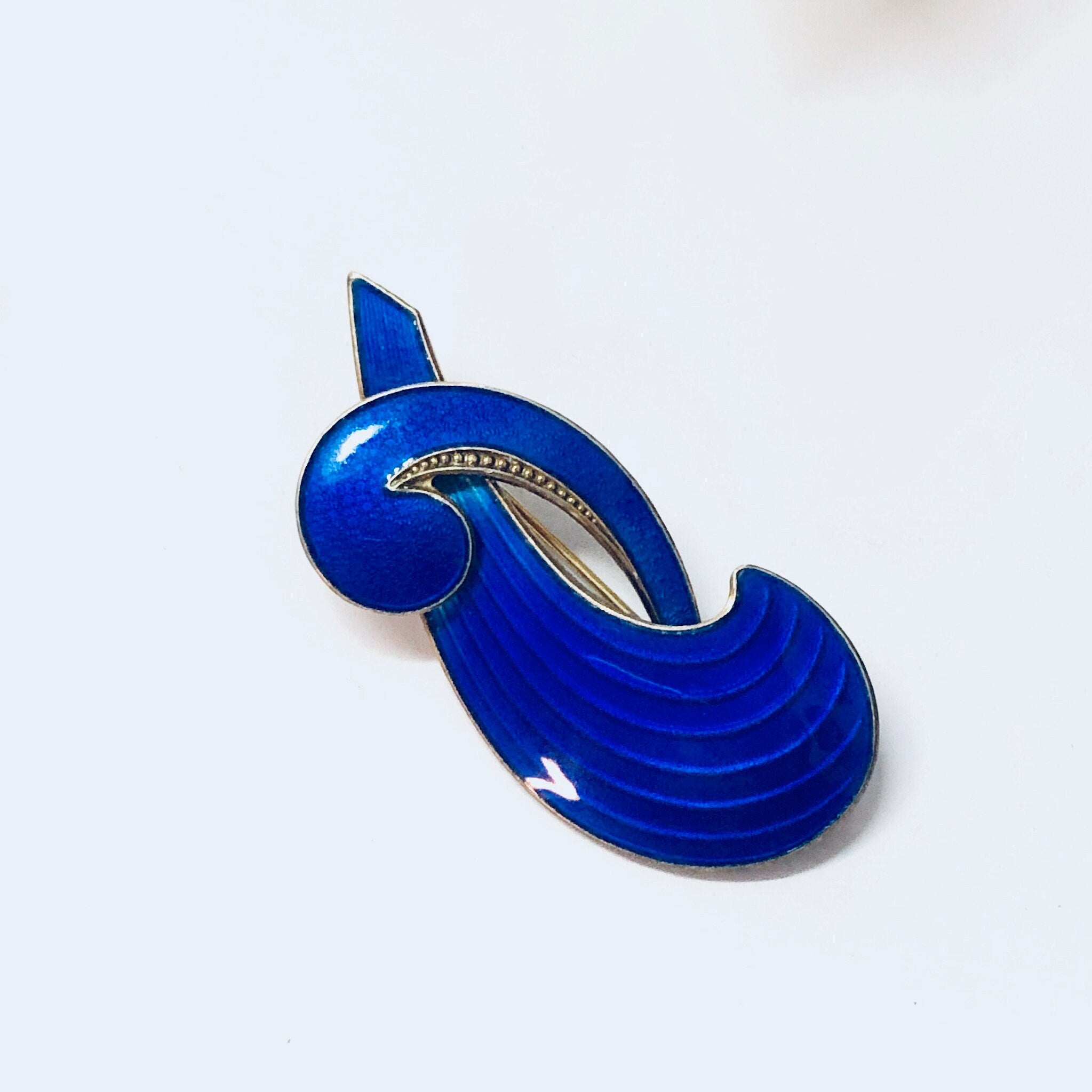 Vintage Brooch, Silver Brooch, A. SCH. Norway Pin, Blue Brooch, Vermeil Brooch, Blue Enamel, Cobalt Blue Pin, Vintage Jewelry, Designer Pin