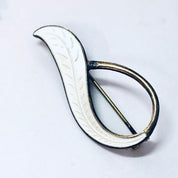 Vintage Brooch, Silver Brooch, White Leaf Brooch, White Enamel, Norway Jewelry, Vintage Jewelry, Leaf Pin, Vintage Pin, Vermeil Brooch, 925