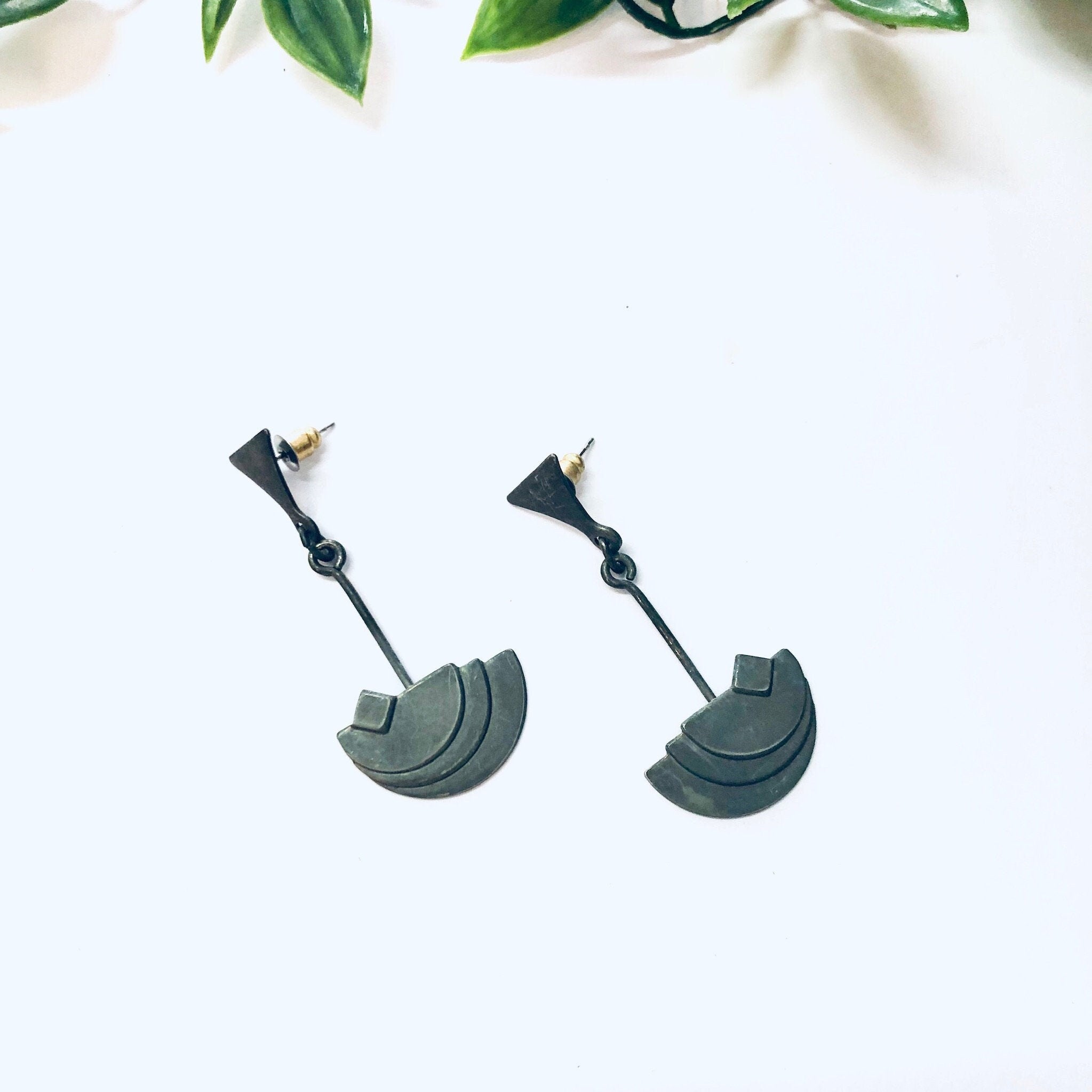 Vintage Earrings, Unique Jewelry, Silver Tone Earrings, Pierced Ears, Dangle Earrings, Statement Jewelry, Vintage Jewelry, Geometric Earring