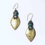 Vintage Earrings, Brass Earrings, Malachite Earrings, Malachite, Vintage Jewelry, Gold and Green, Brass Jewelry, Unique Earrings, Pierced