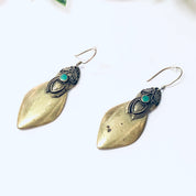 Vintage Earrings, Brass Earrings, Malachite Earrings, Malachite, Vintage Jewelry, Gold and Green, Brass Jewelry, Unique Earrings, Pierced