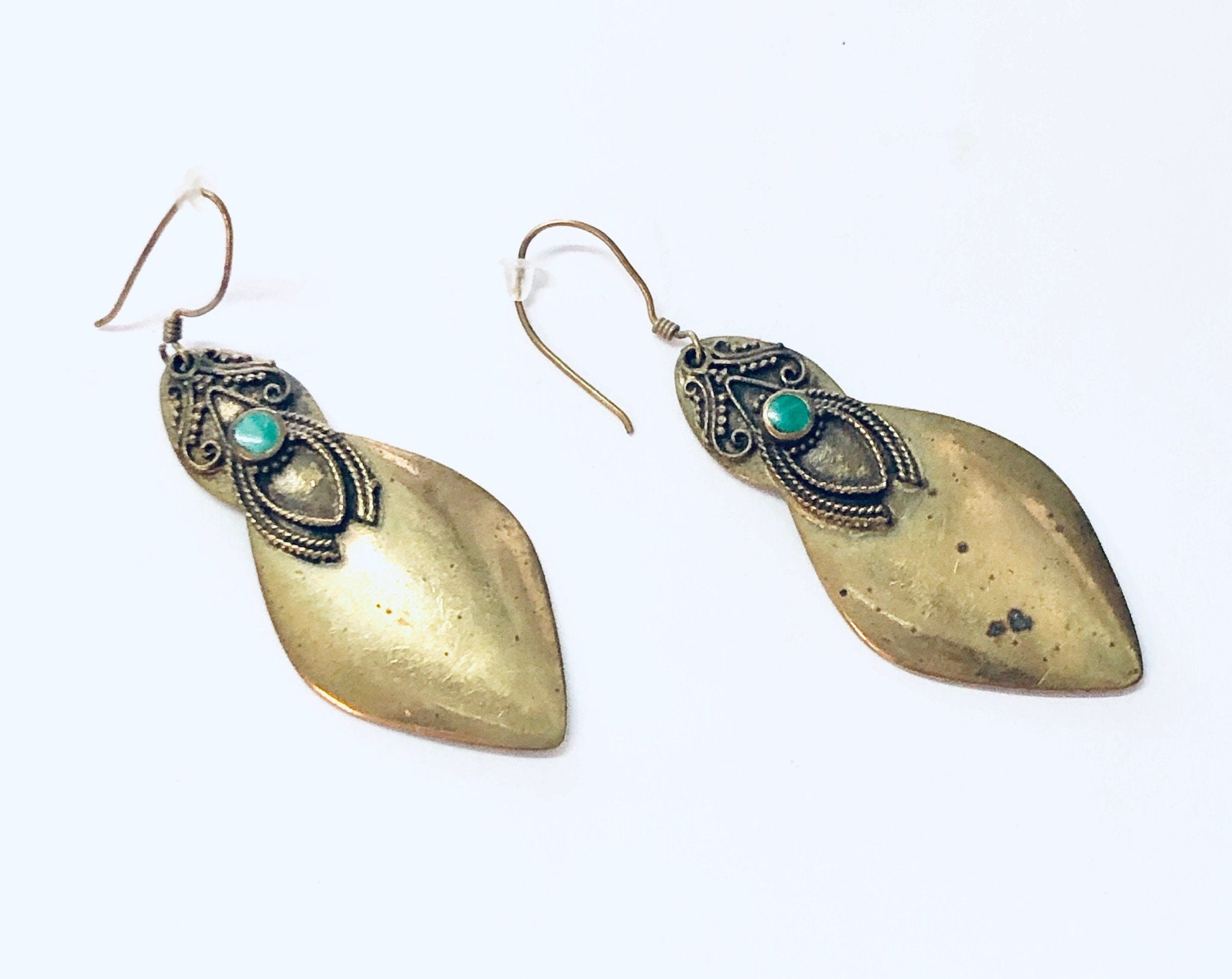 Vintage Earrings, Brass Earrings, Malachite Earrings, Malachite, Vintage Jewelry, Gold and Green, Brass Jewelry, Unique Earrings, Pierced