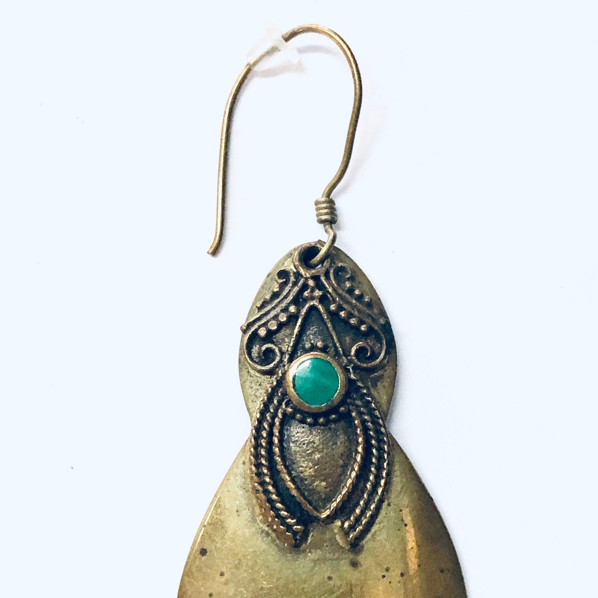 Vintage Earrings, Brass Earrings, Malachite Earrings, Malachite, Vintage Jewelry, Gold and Green, Brass Jewelry, Unique Earrings, Pierced