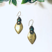 Vintage Earrings, Brass Earrings, Malachite Earrings, Malachite, Vintage Jewelry, Gold and Green, Brass Jewelry, Unique Earrings, Pierced