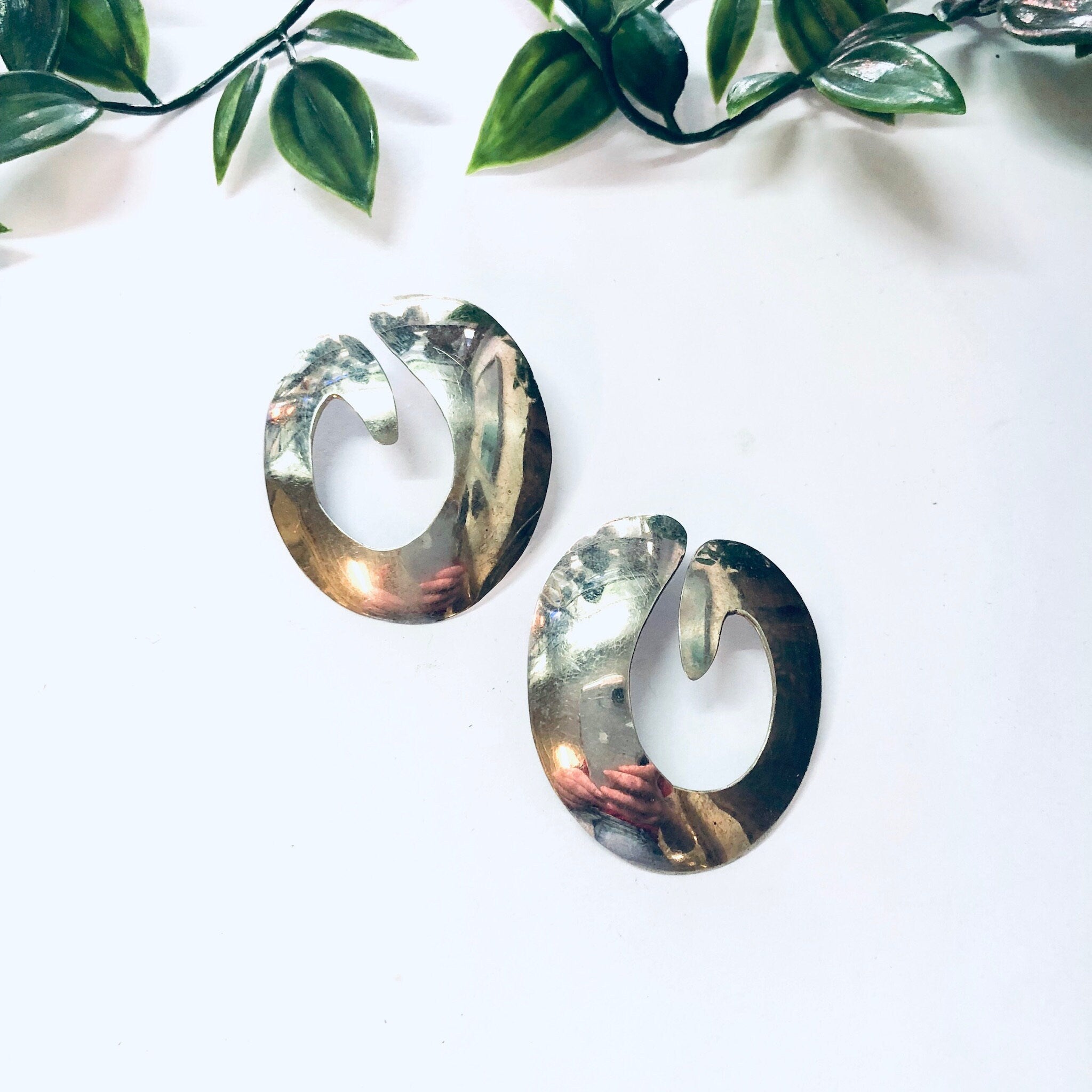Vintage Earrings, Silver Earrings, Unique Jewelry, Geometric Earrings, Pierced Ears, Vintage Jewelry, Statement Jewelry, Large Earrings, 925