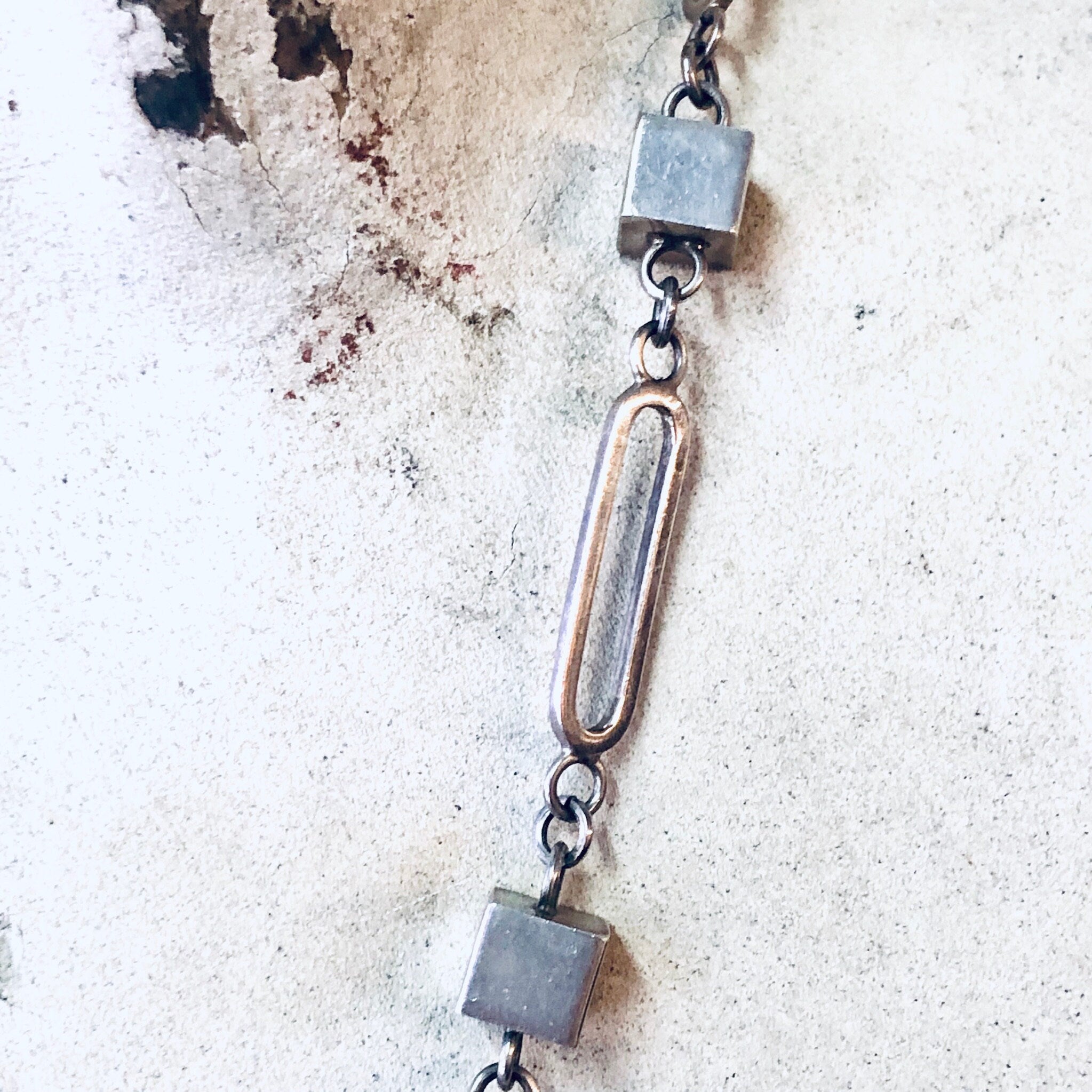 Vintage Necklace, Silver Necklace, Long Necklace, Long Chain, Vintage Jewelry, Geometric Jewelry, Unique Necklace, Square Shapes, 925 Chain